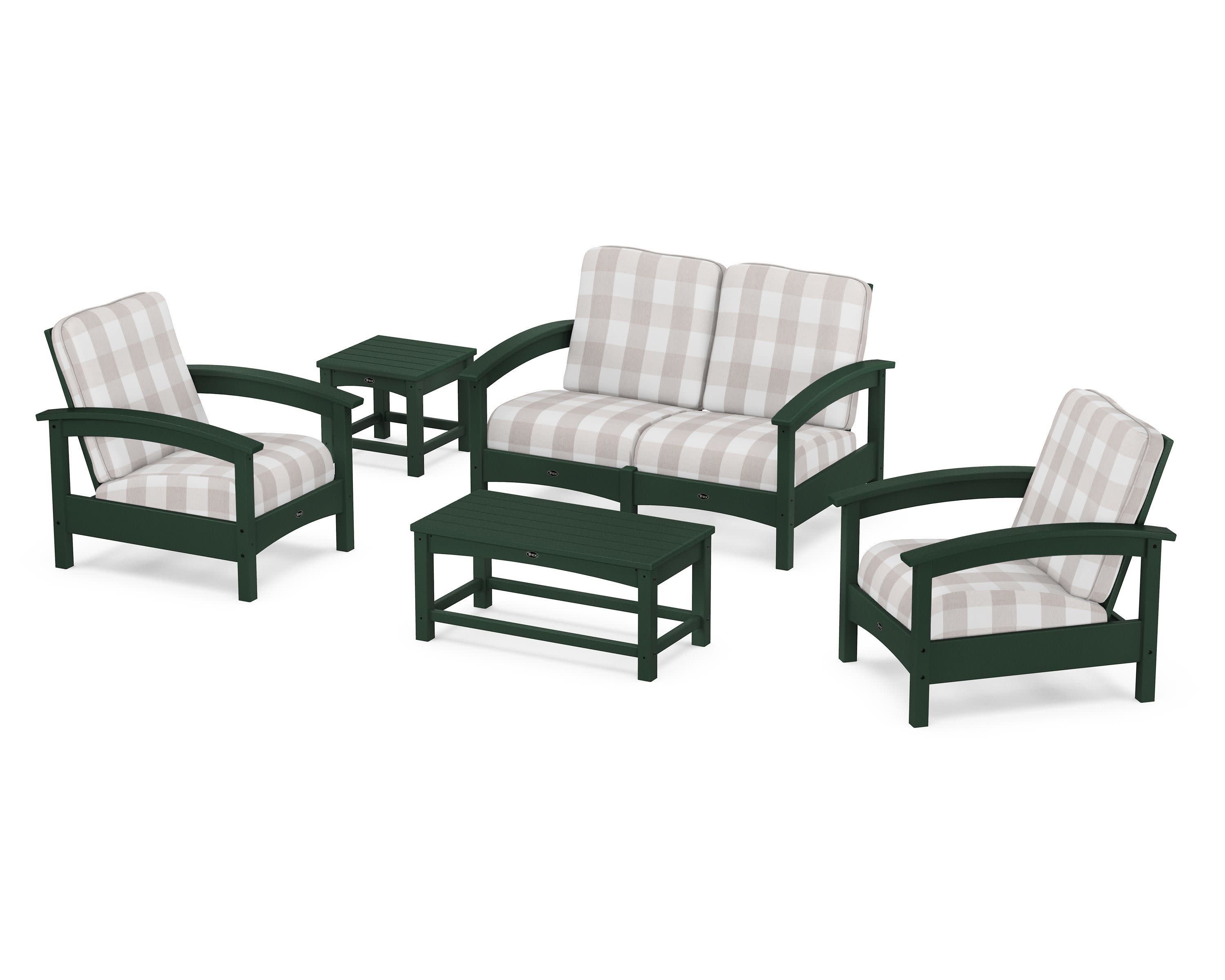 Rockport Club 6-Piece Deep Seating Conversation Set in Rainforest Canopy / Buffalo Plaid Dune Burlap