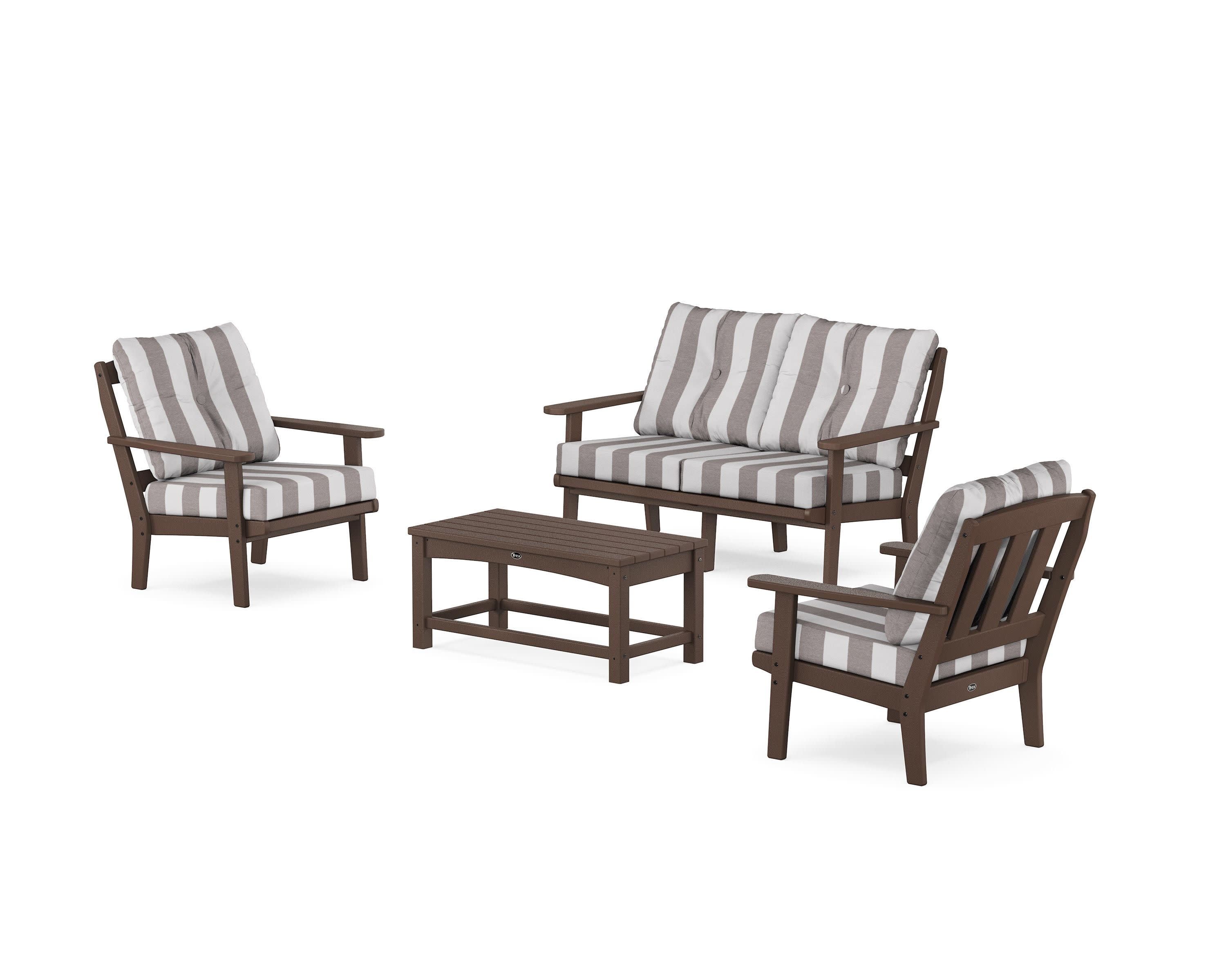 Cape Cod 4-Piece Deep Seating Set with Loveseat in Vintage Lantern / Cabana Stripe Grey Mist