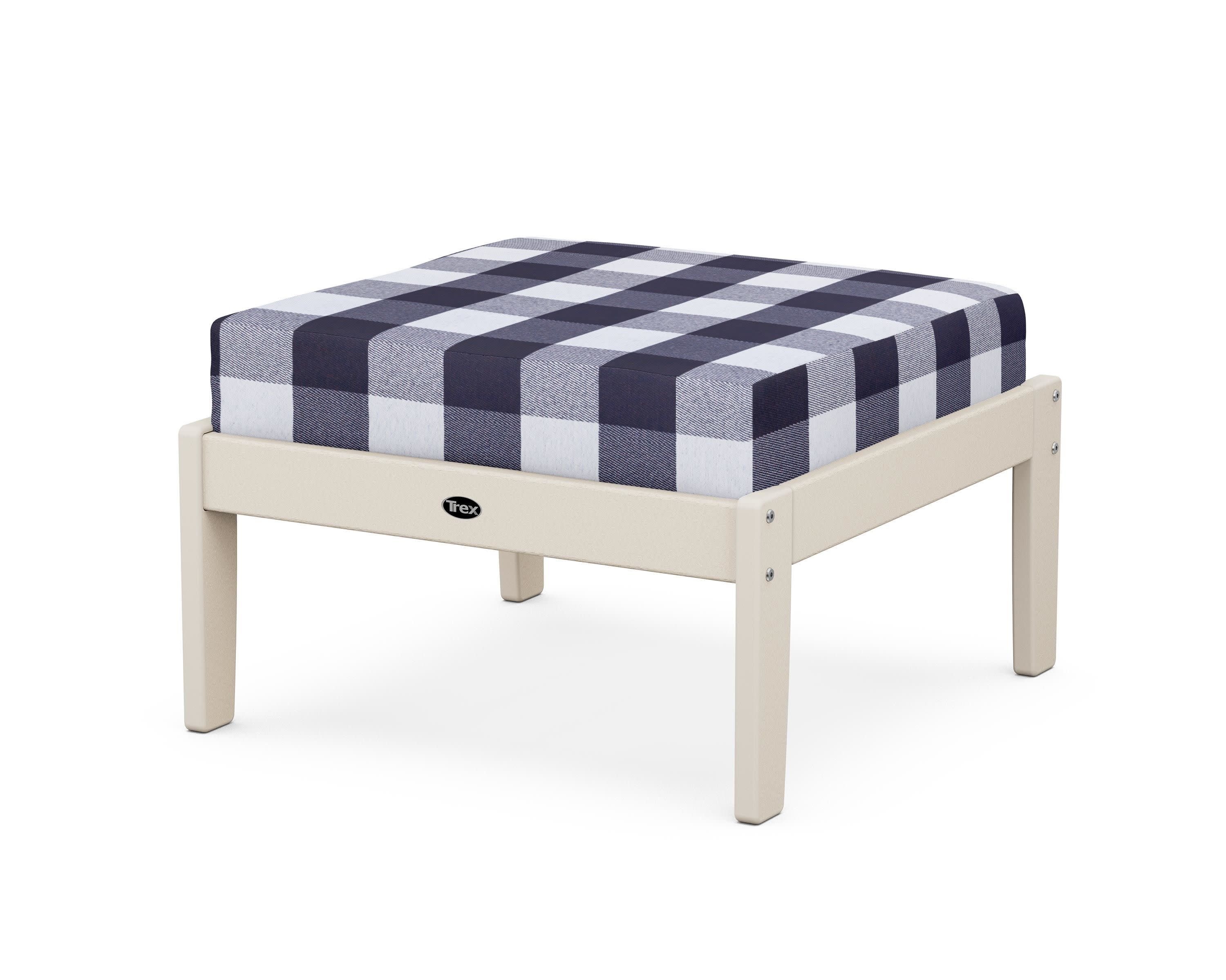 Yacht Club Deep Seating Ottoman in Sand Castle / Buffalo Plaid Navy