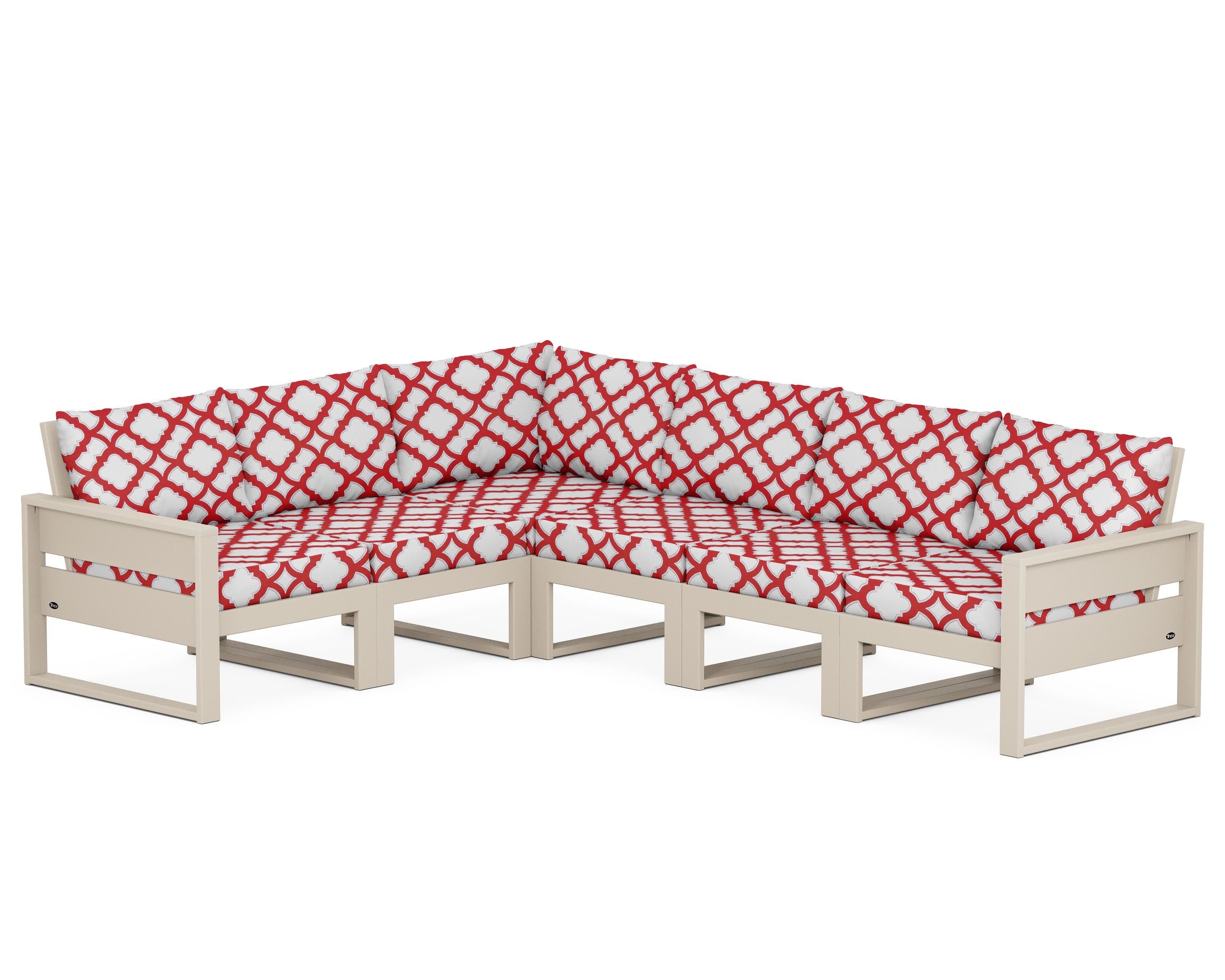 Eastport 6-Piece Sectional in Sand Castle / Trellis Crimson