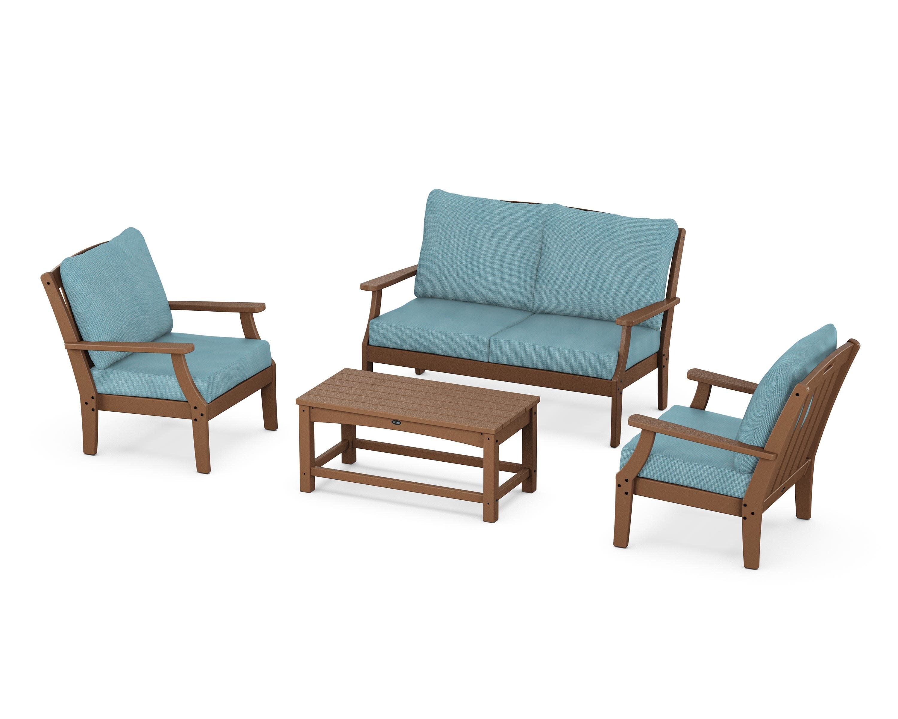 Yacht Club 4-Piece Deep Seating Chair Set in Tree House / Lattice Sky Blue