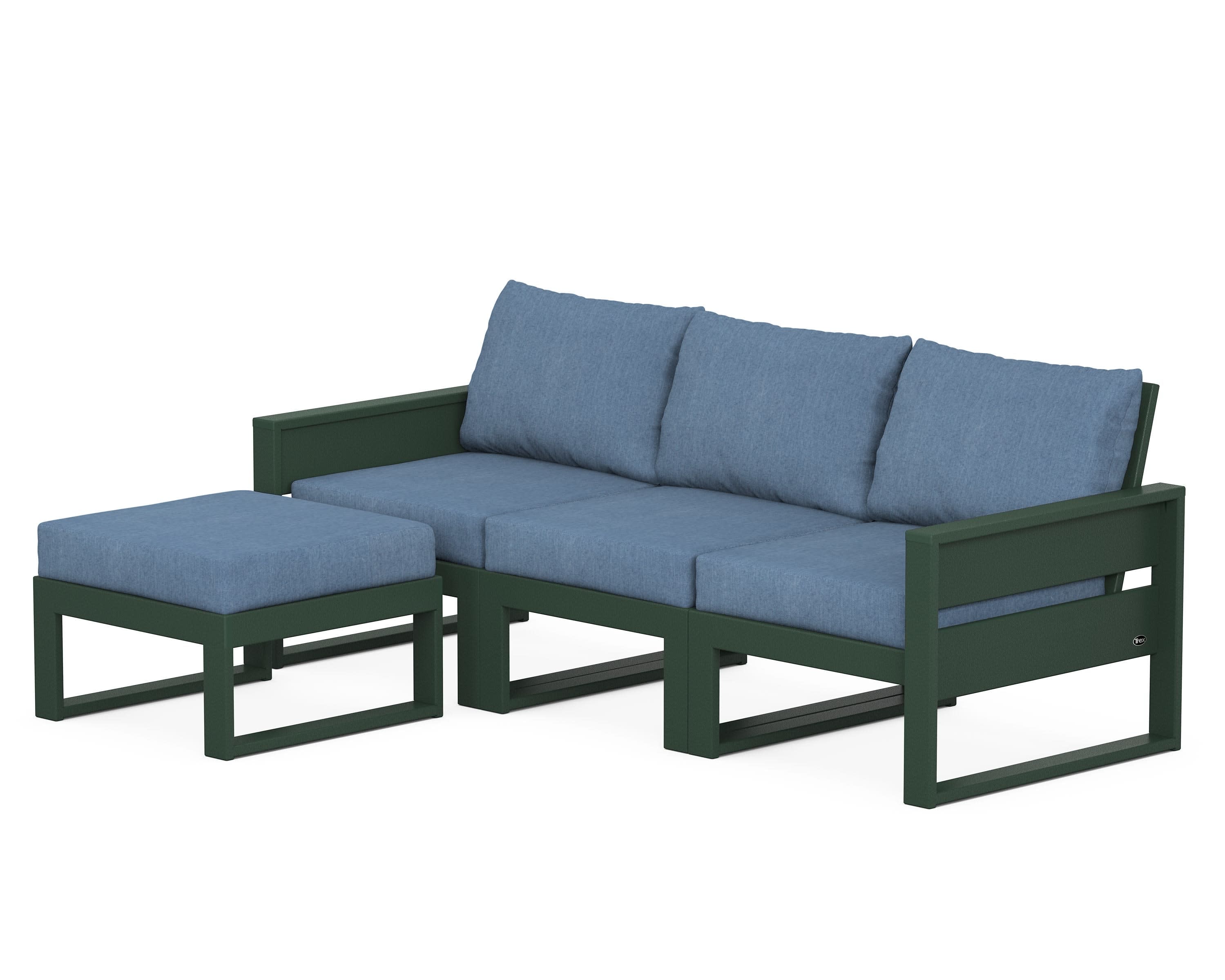 Eastport 4- Piece Sectional with Ottoman in Rainforest Canopy / Sky Blue