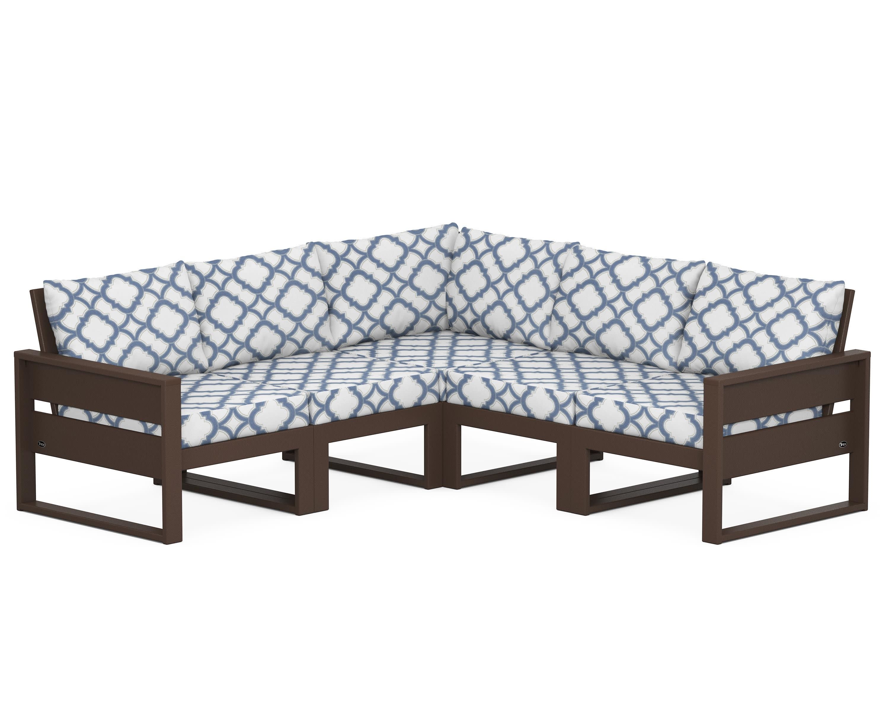 Eastport 5-Piece Sectional in Vintage Lantern / Trellis Sky Blue