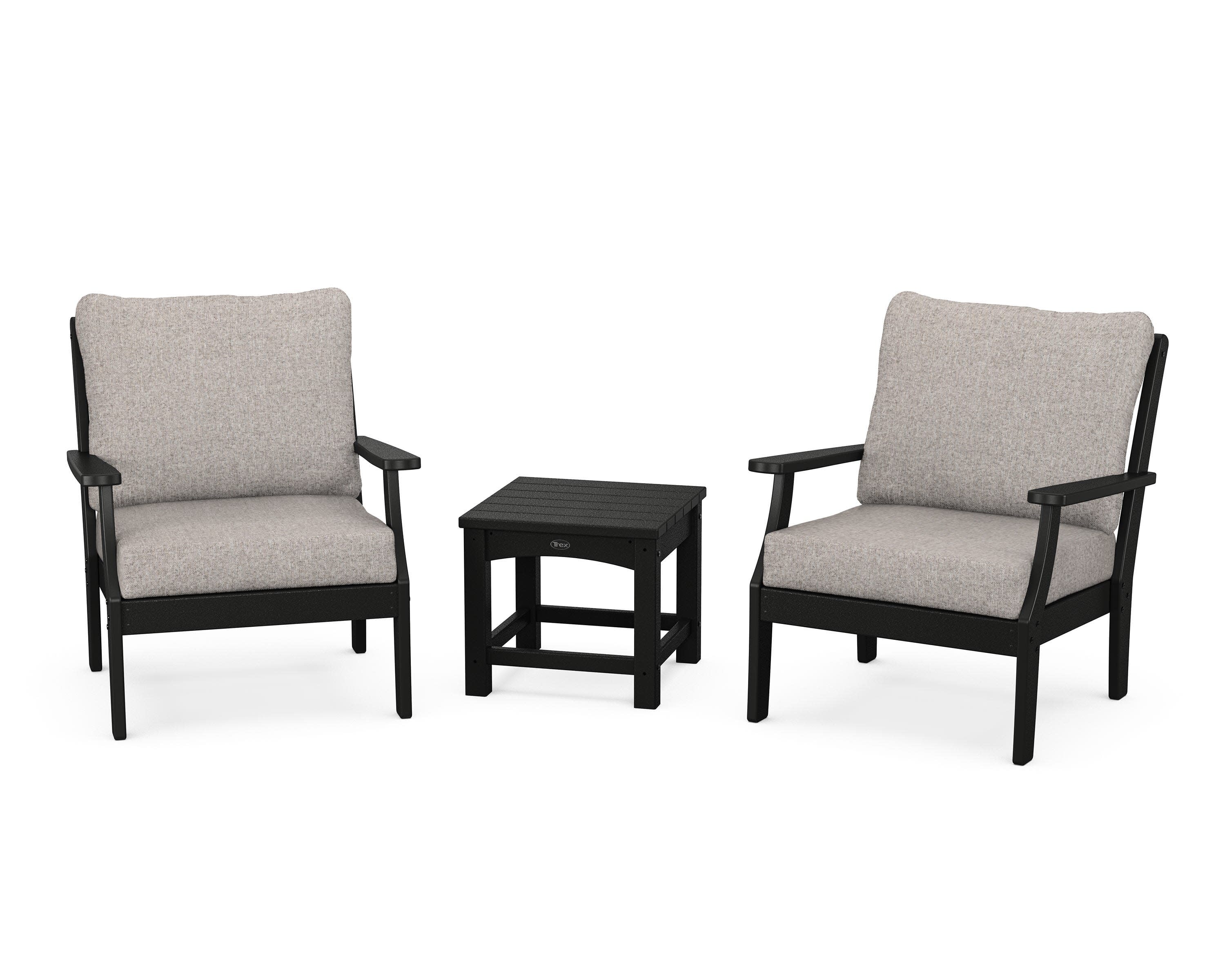 Yacht Club 3-Piece Deep Seating Set in Charcoal Black / Weathered Tweed