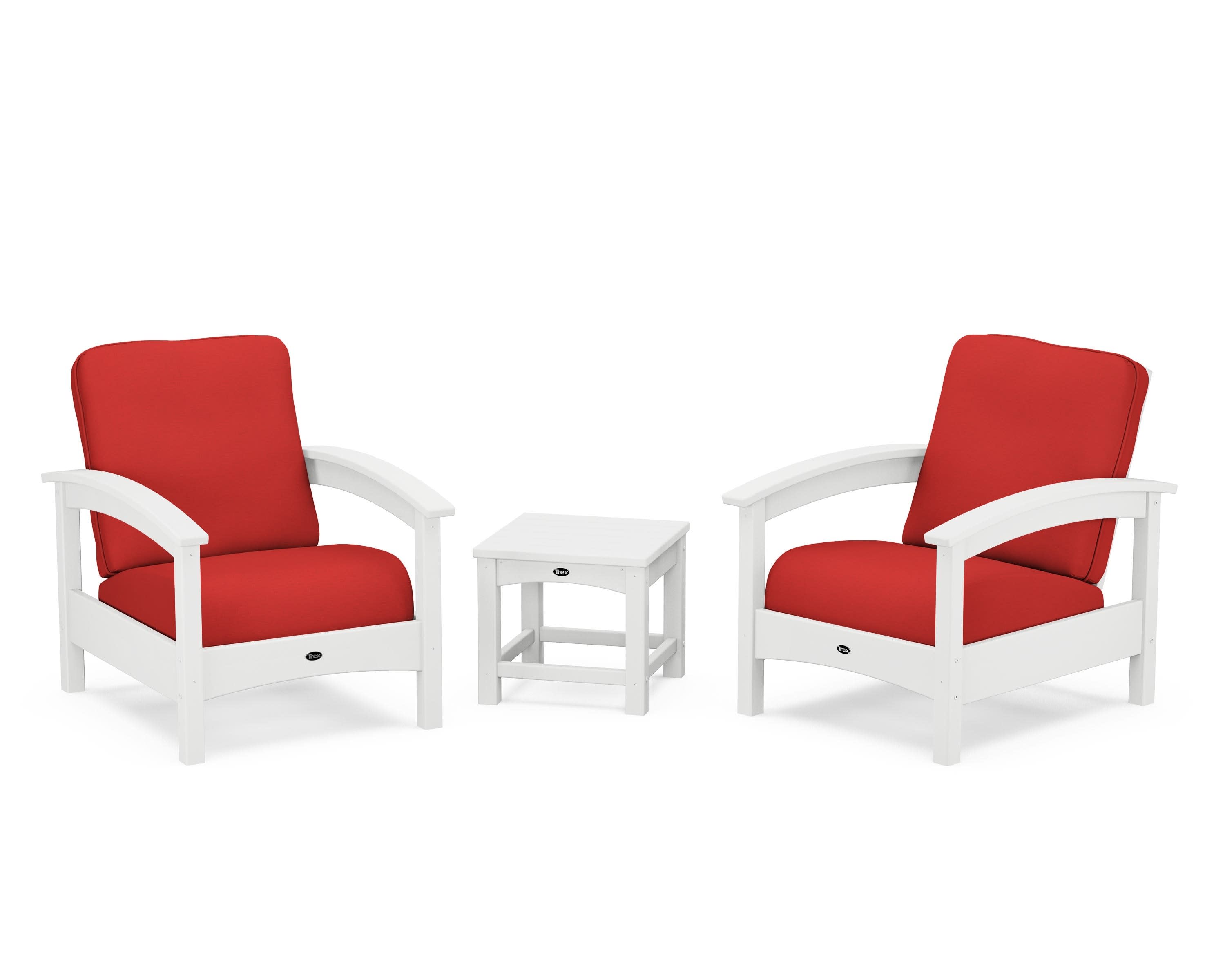Rockport Club 3-Piece Deep Seating Conversation Set in Classic White / Crimson Linen