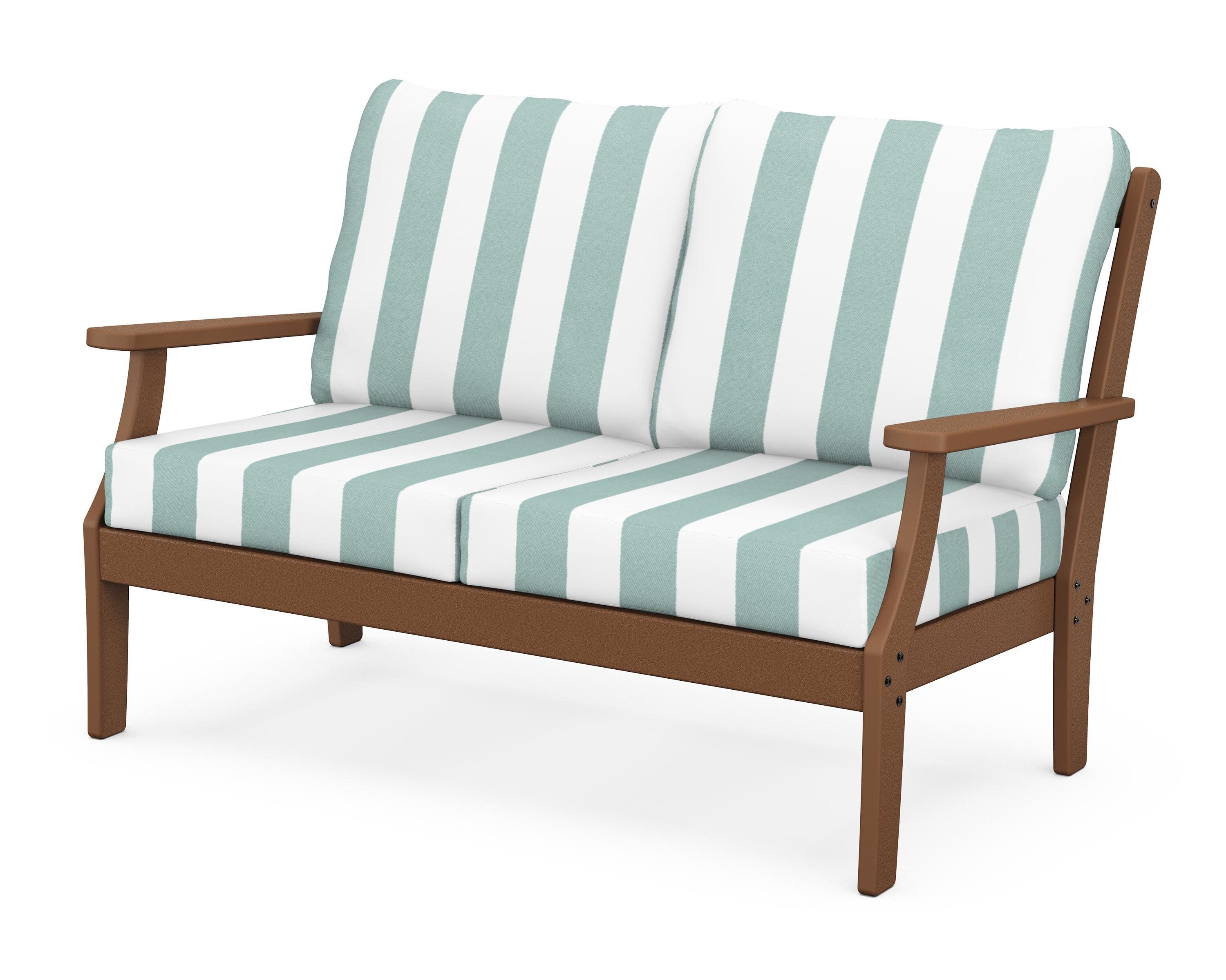 Yacht Club Deep Seating Loveseat in Tree House / Cabana Stripe Glacier Spa