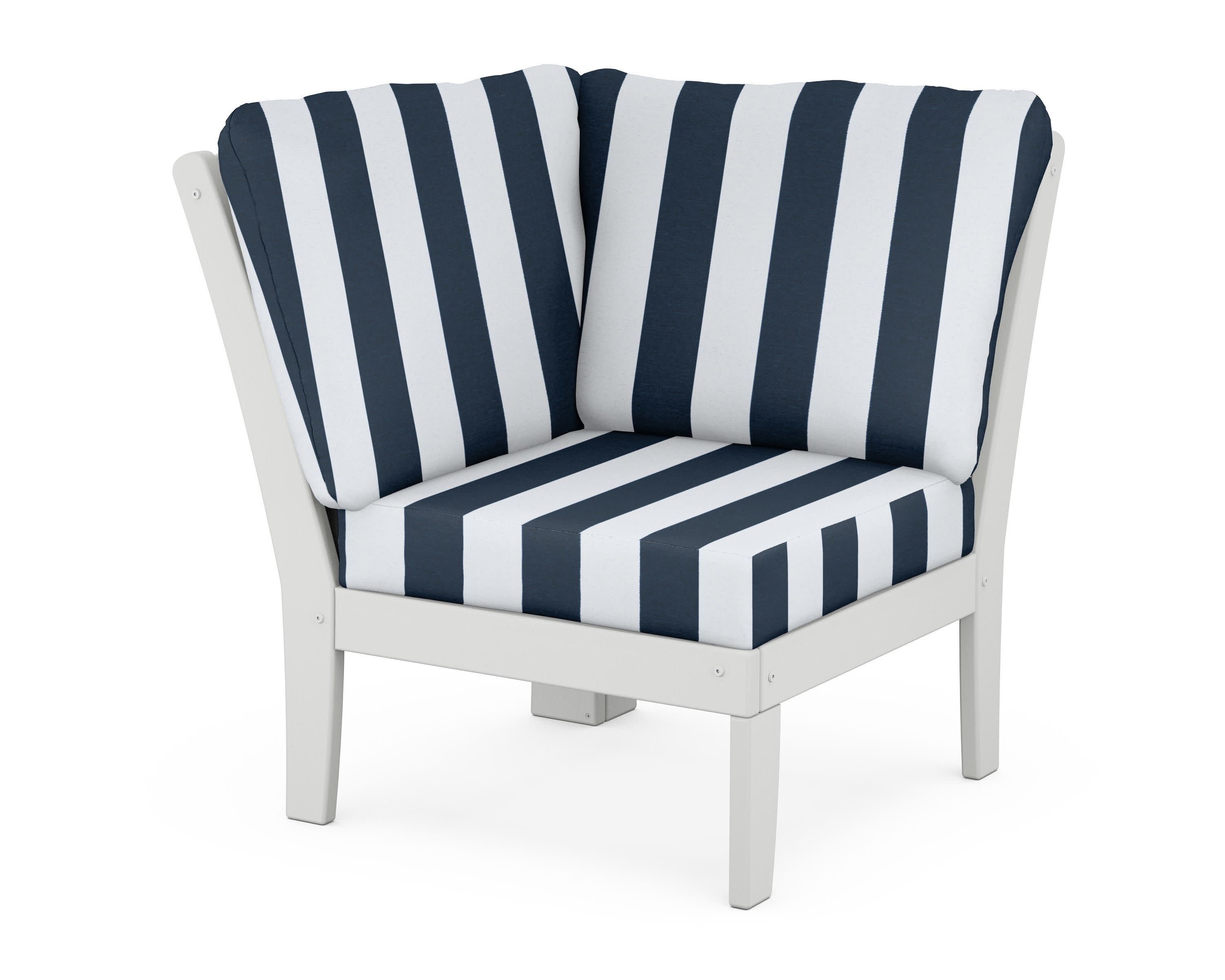 Yacht Club Modular Corner Chair in Classic White / Cabana Stripe Marine Indigo