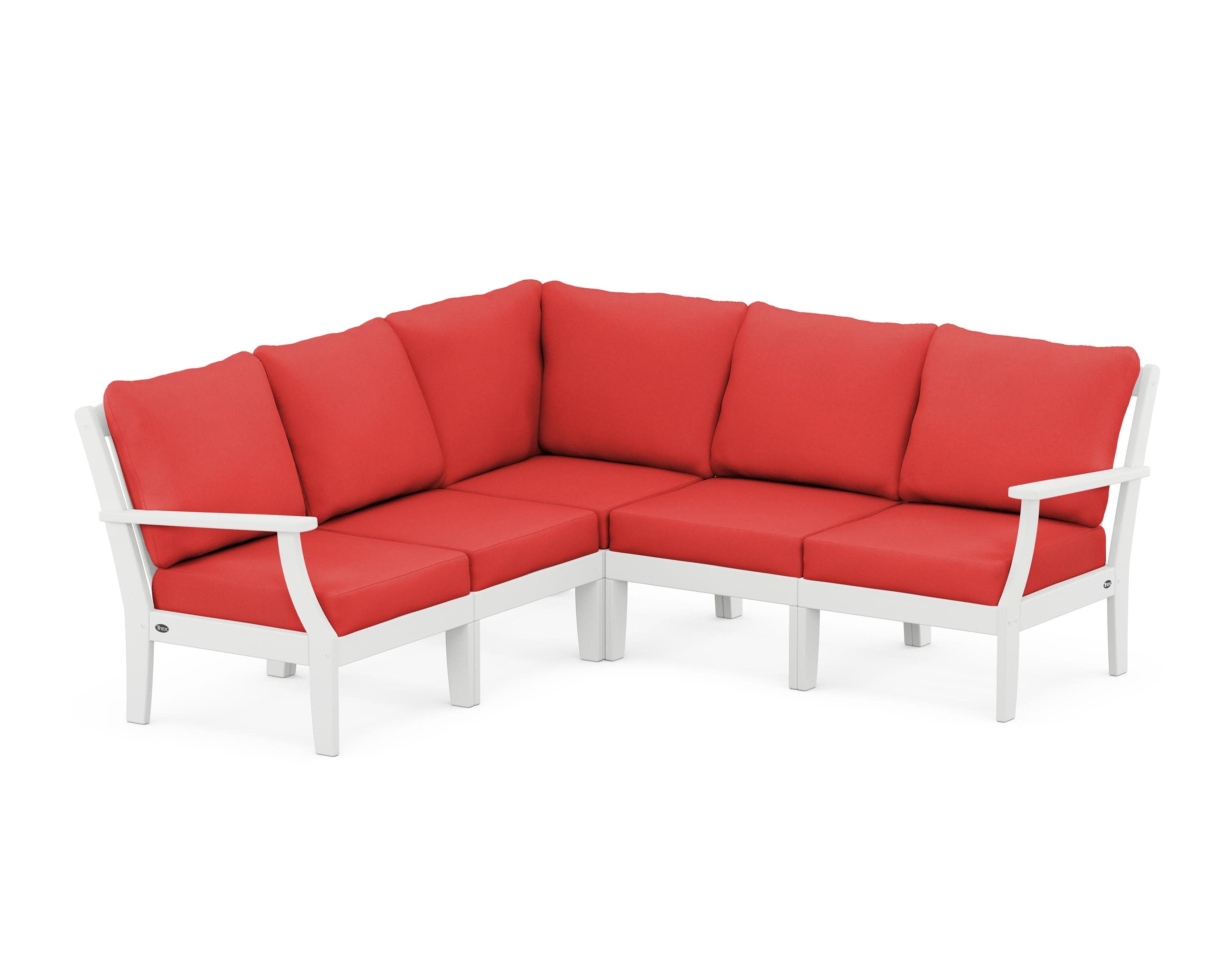Yacht Club Modular 5-Piece Deep Seating Set in Classic White / Crimson Linen
