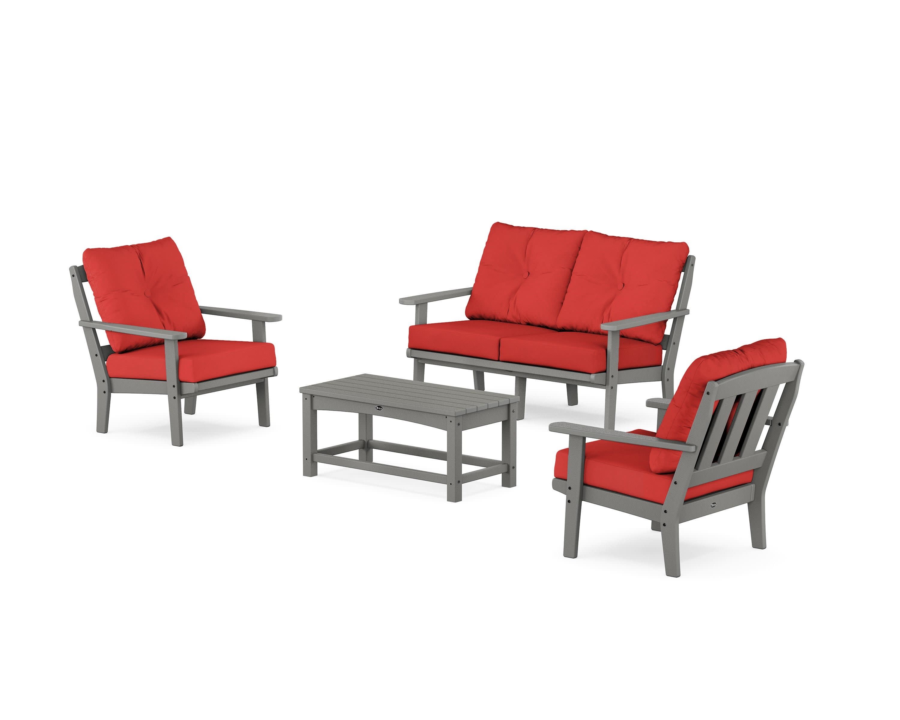 Cape Cod 4-Piece Deep Seating Set with Loveseat in Stepping Stone / Crimson Linen