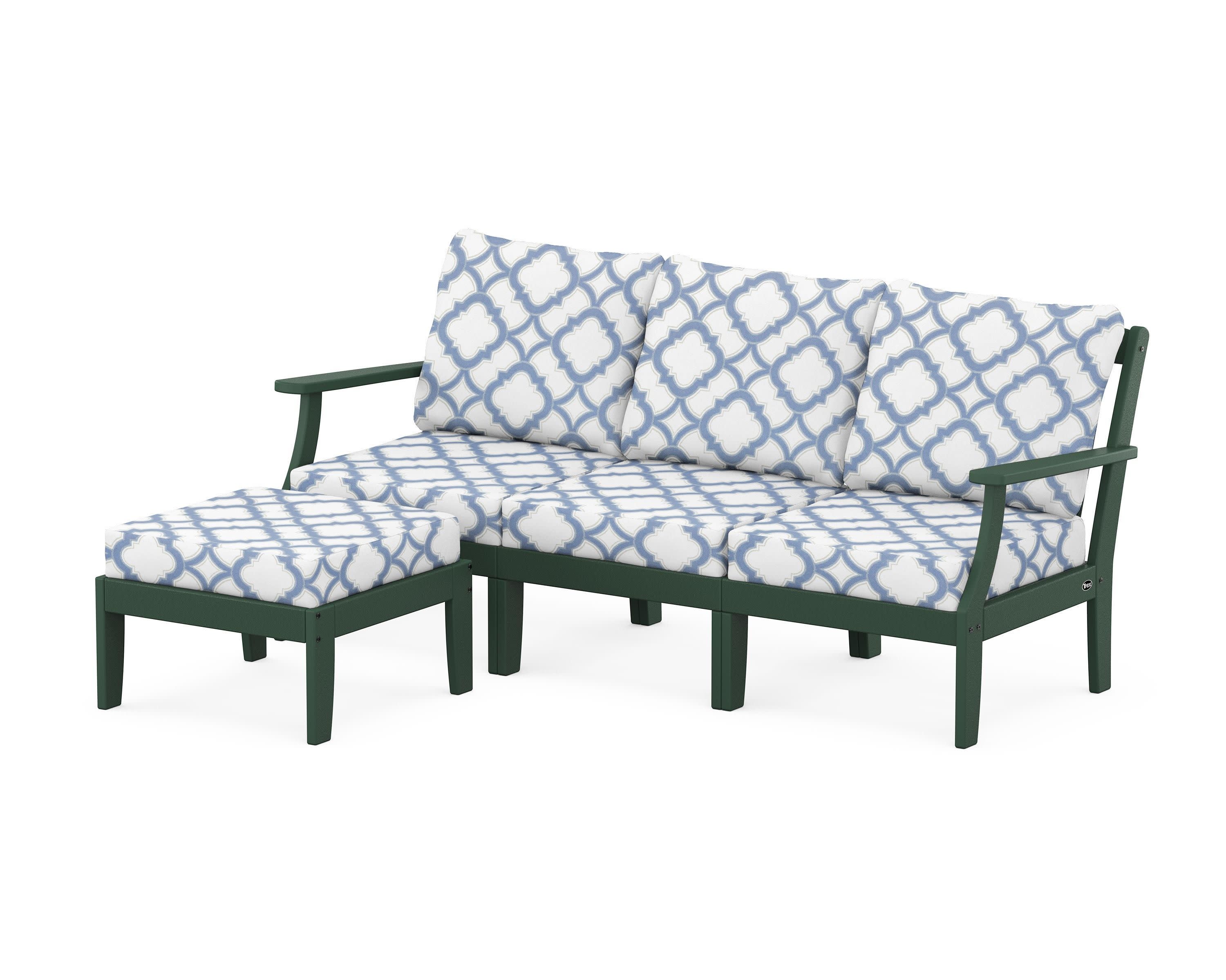 Yacht Club Modular 4-Piece Deep Seating Set with Ottoman in Rainforest Canopy / Trellis Sky Blue