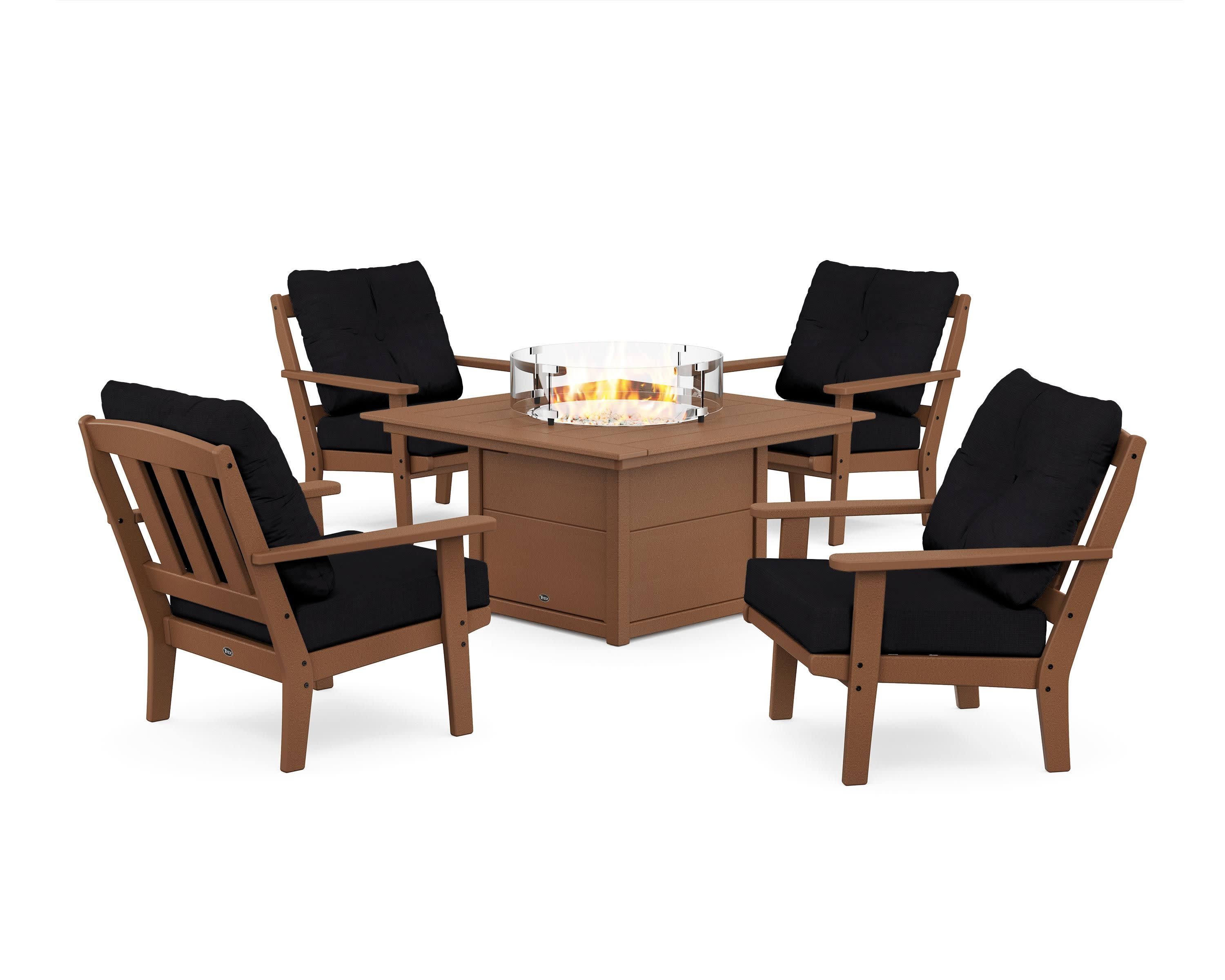 Cape Cod 5-Piece Deep Seating Set with Fire Pit Table in Tree House / Midnight Linen