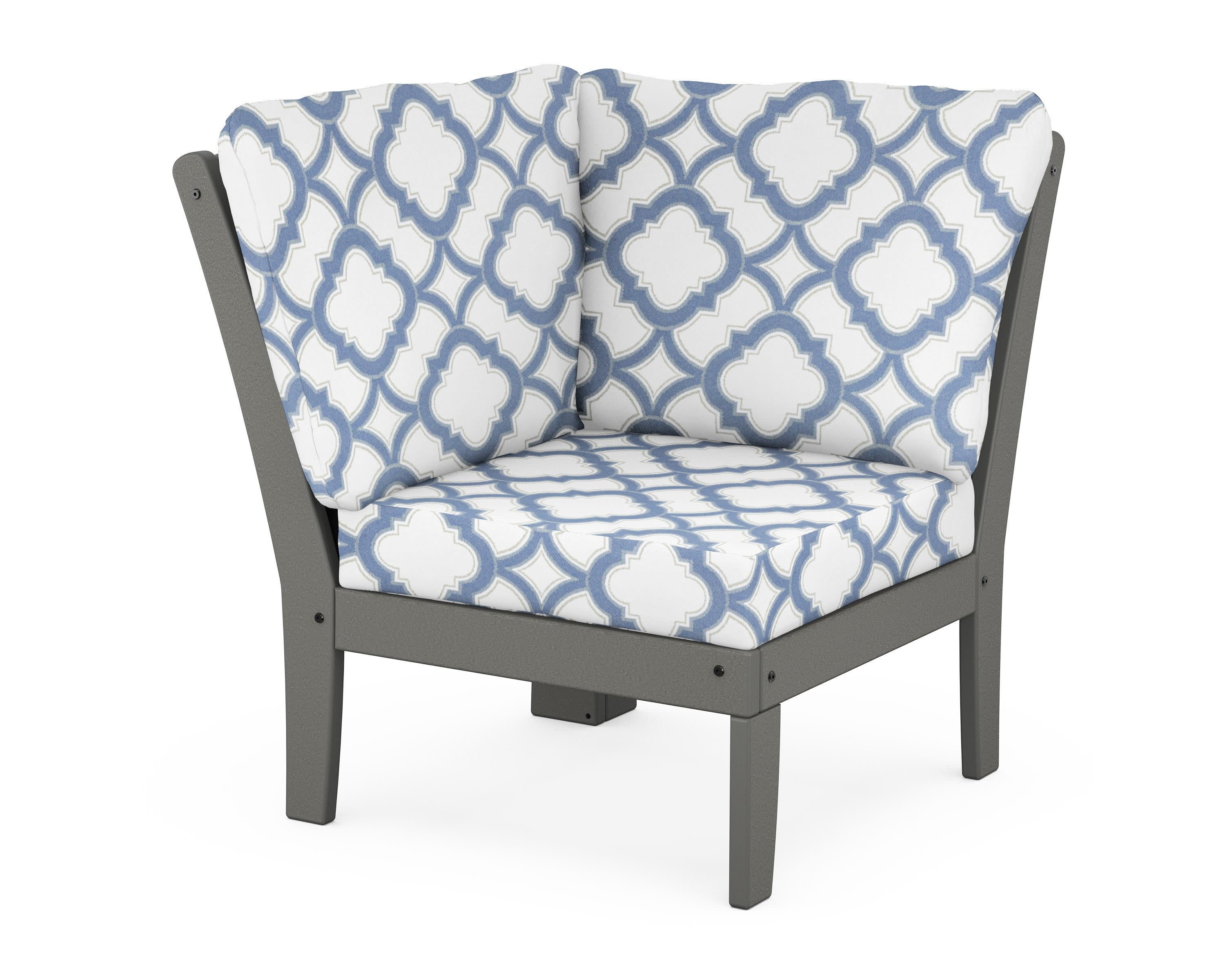 Yacht Club Modular Corner Chair in Stepping Stone / Trellis Sky Blue