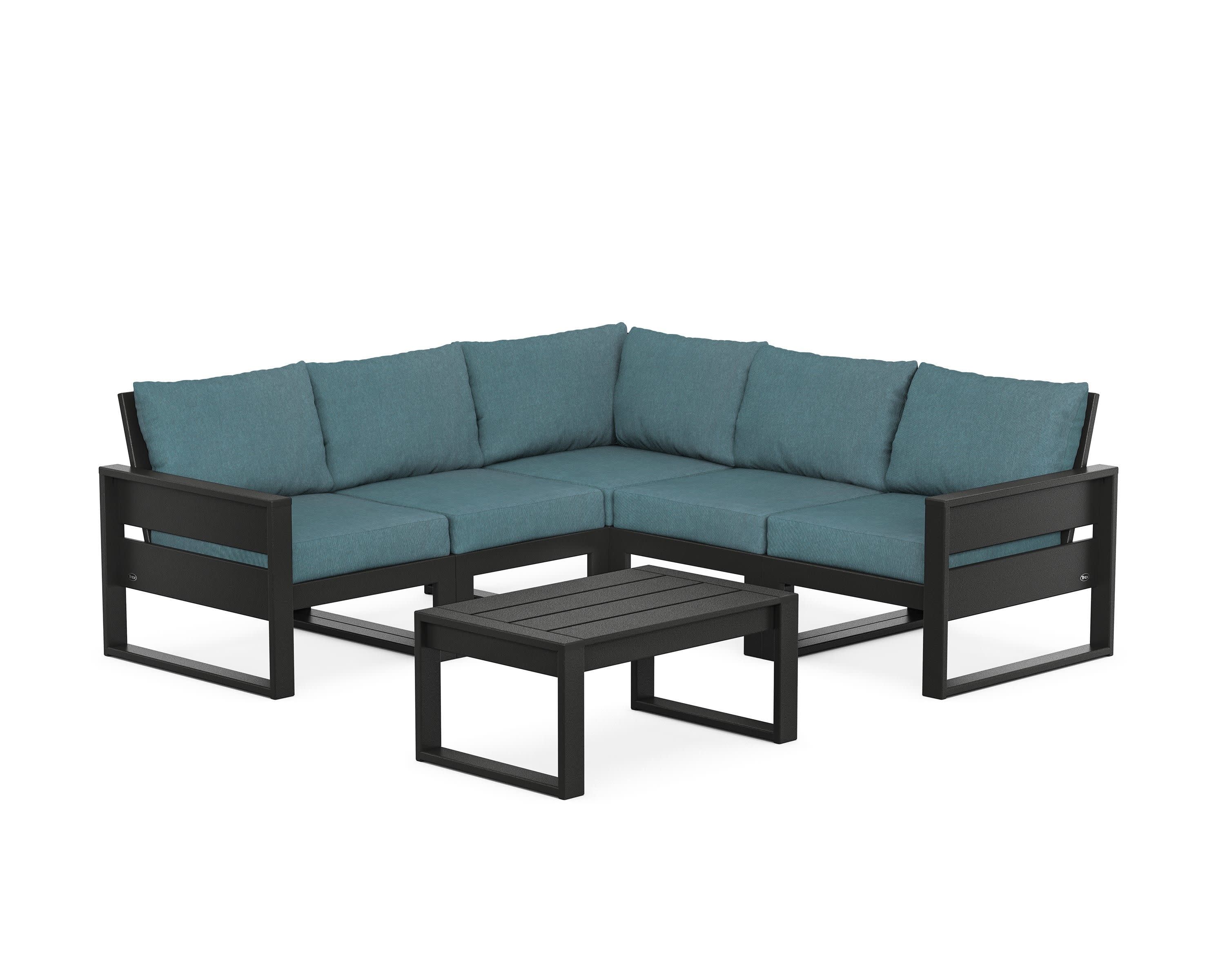 Eastport 6-Piece Deep Seating Sectional + Coffee Table Set in Charcoal Black / Ocean Teal
