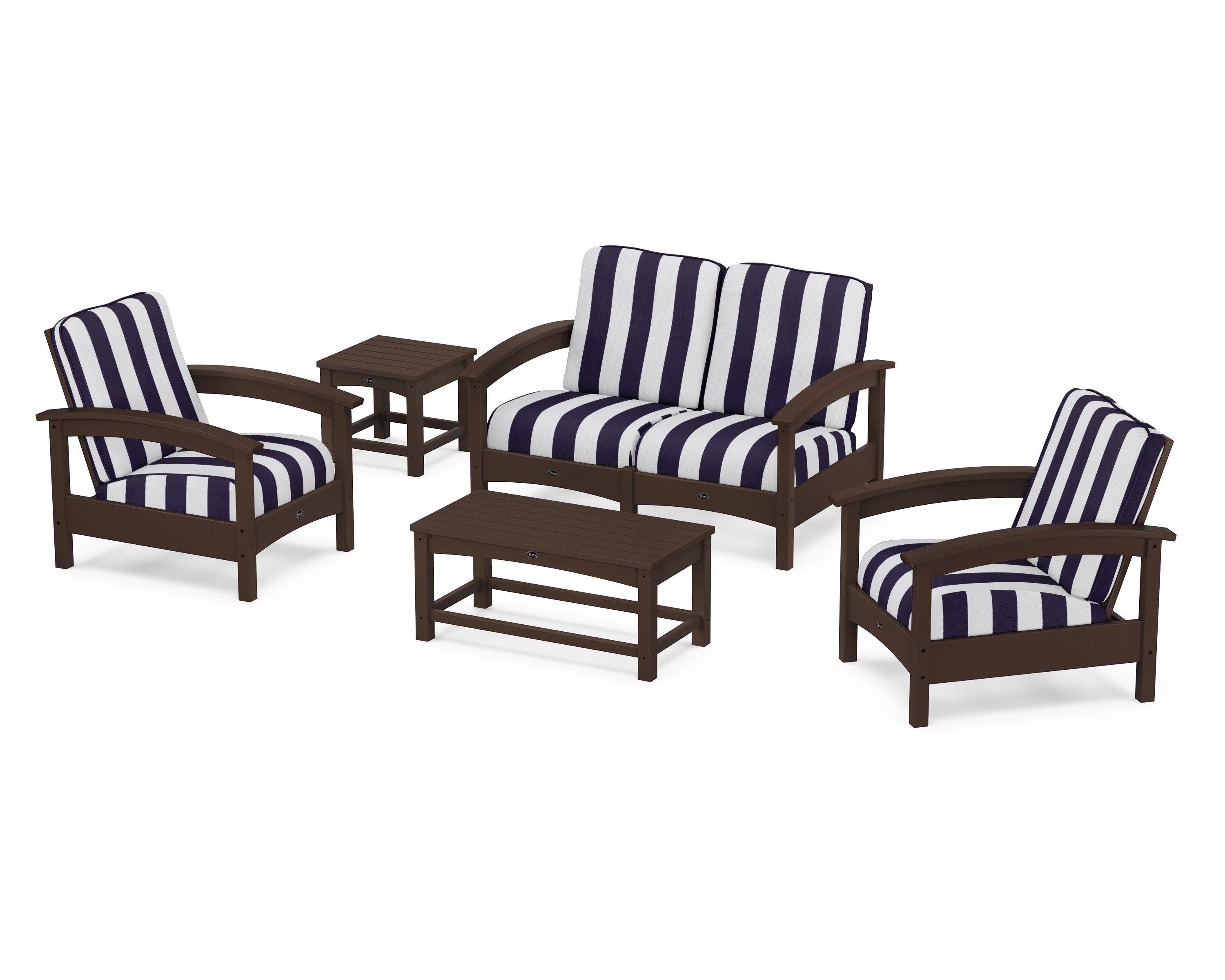 Rockport Club 6-Piece Deep Seating Conversation Set in Vintage Lantern / Cabana Stripe Navy