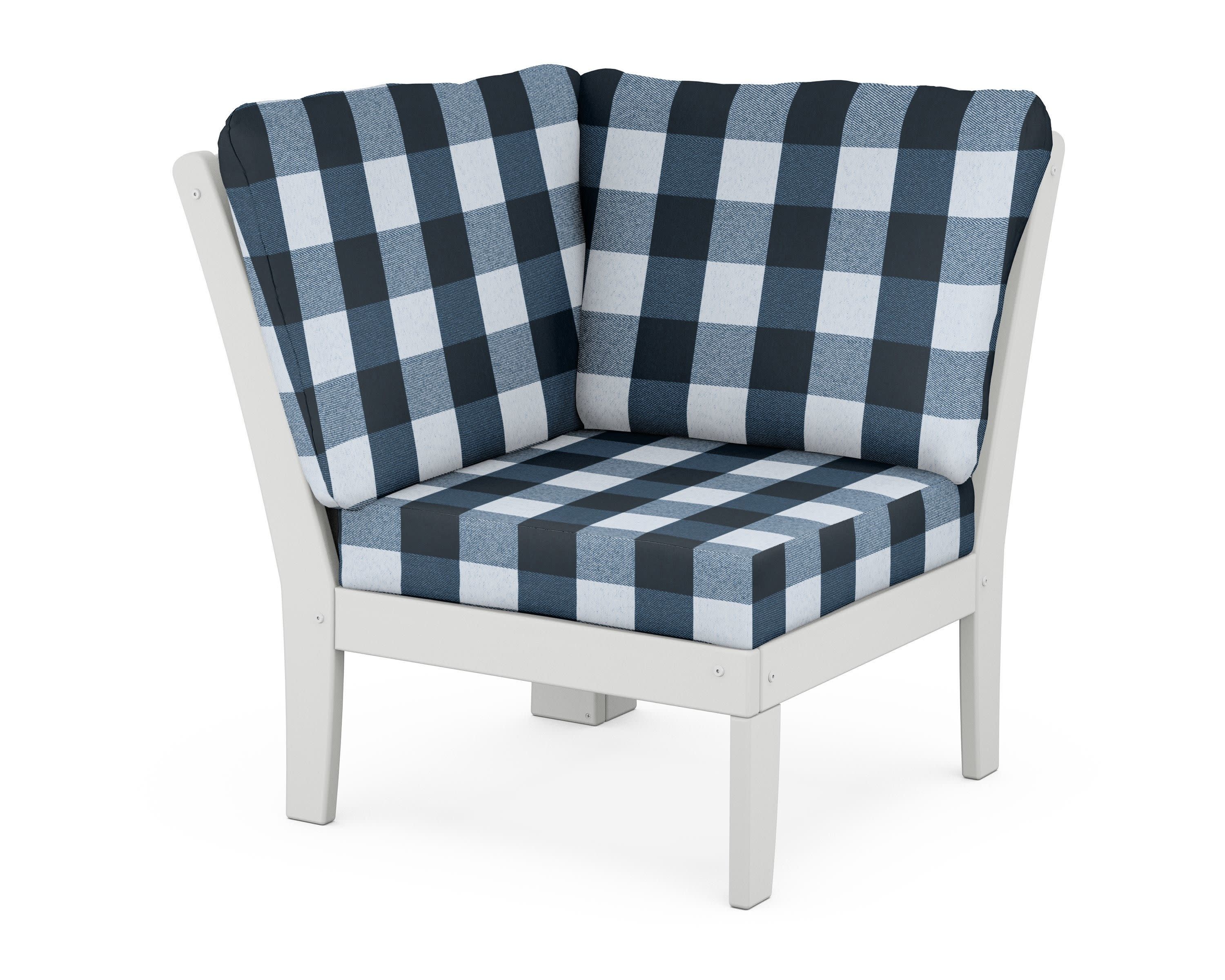Yacht Club Modular Corner Chair in Classic White / Buffalo Plaid Marine Indigo
