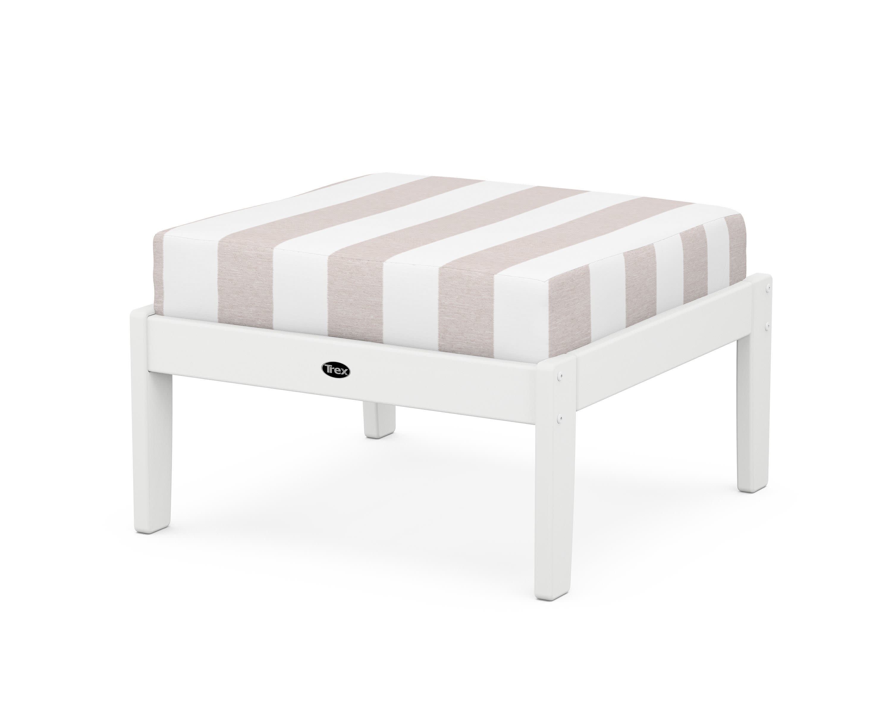 Yacht Club Deep Seating Ottoman in Classic White / Cabana Stripe Dune Burlap
