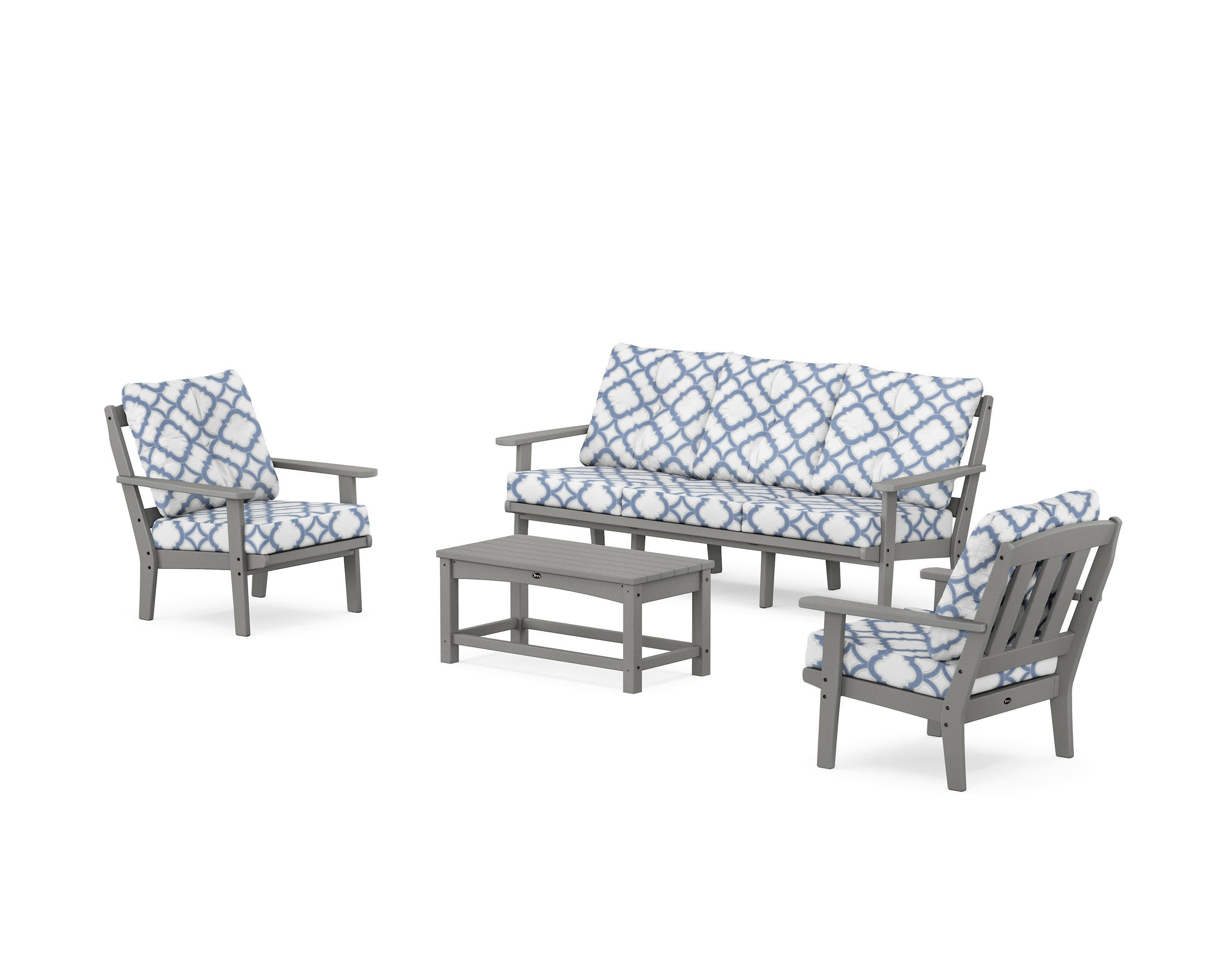 Cape Cod 4-Piece Deep Seating Set with Sofa in Stepping Stone / Trellis Sky Blue