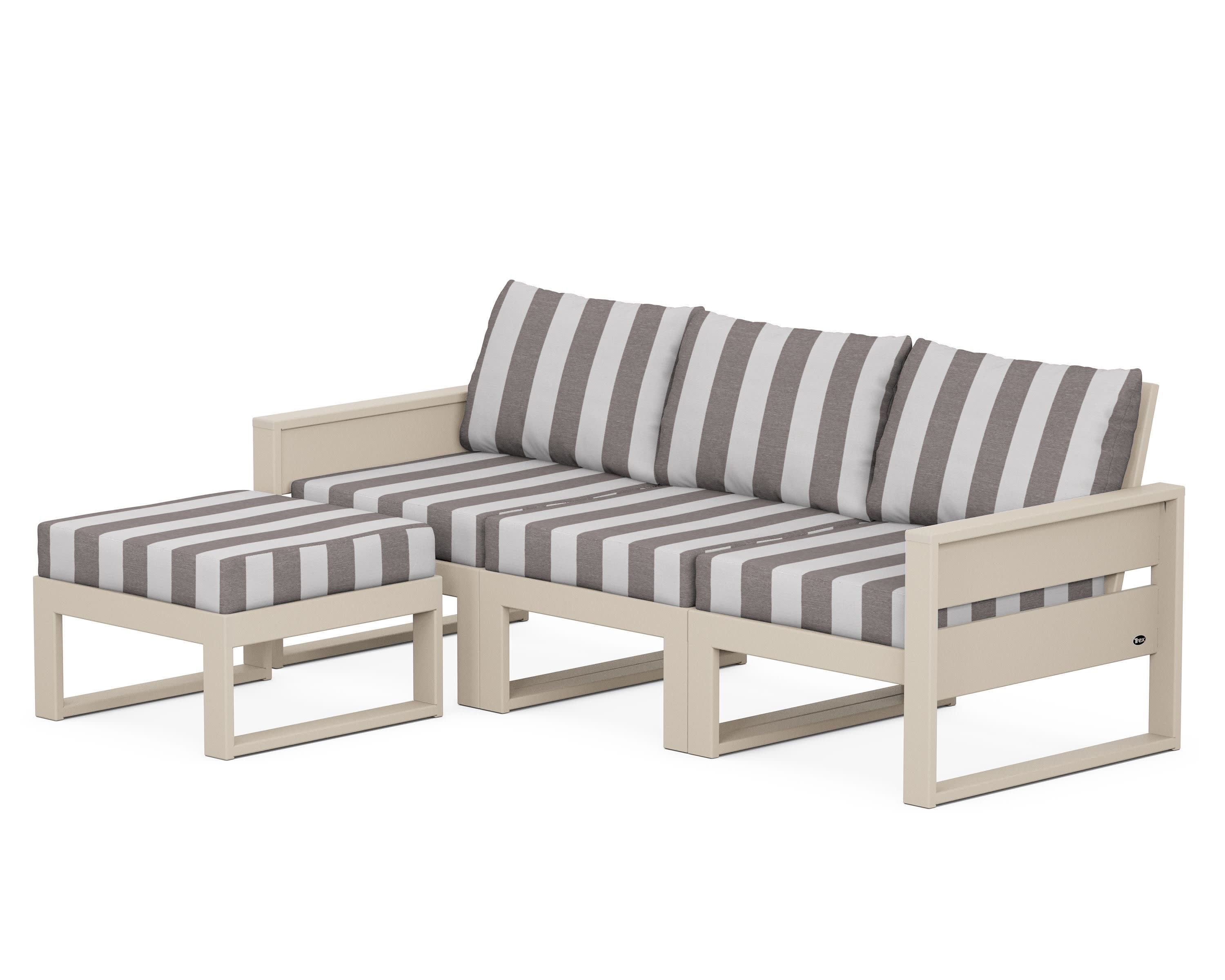 Eastport 4- Piece Sectional with Ottoman in Sand Castle / Cabana Stripe Grey Mist