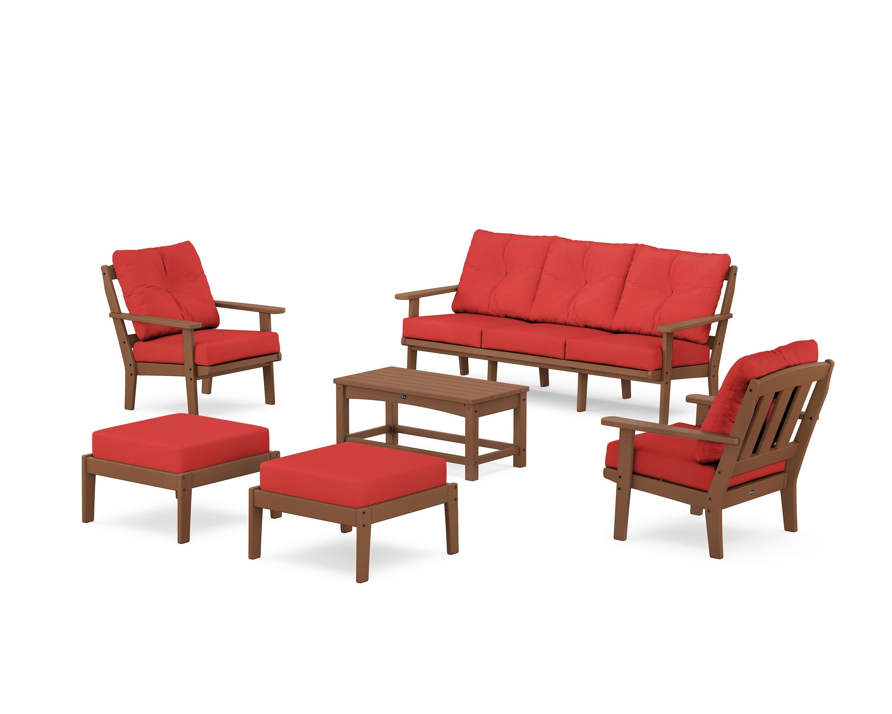 Cape Cod 6-Piece Lounge Sofa Set in Tree House / Crimson Linen