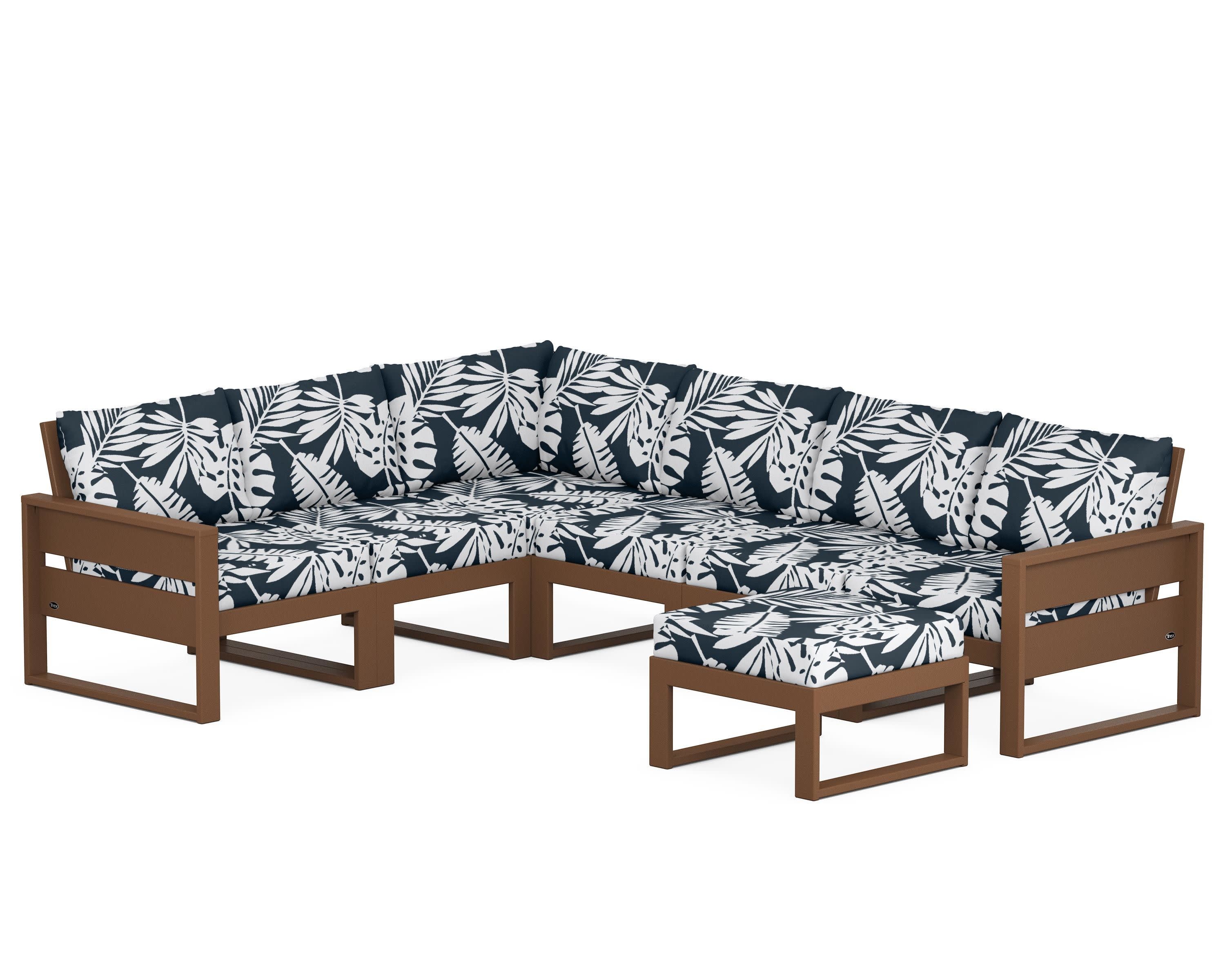 Eastport 6-Piece Sectional with Ottoman in Tree House / Leaf Marine Indigo