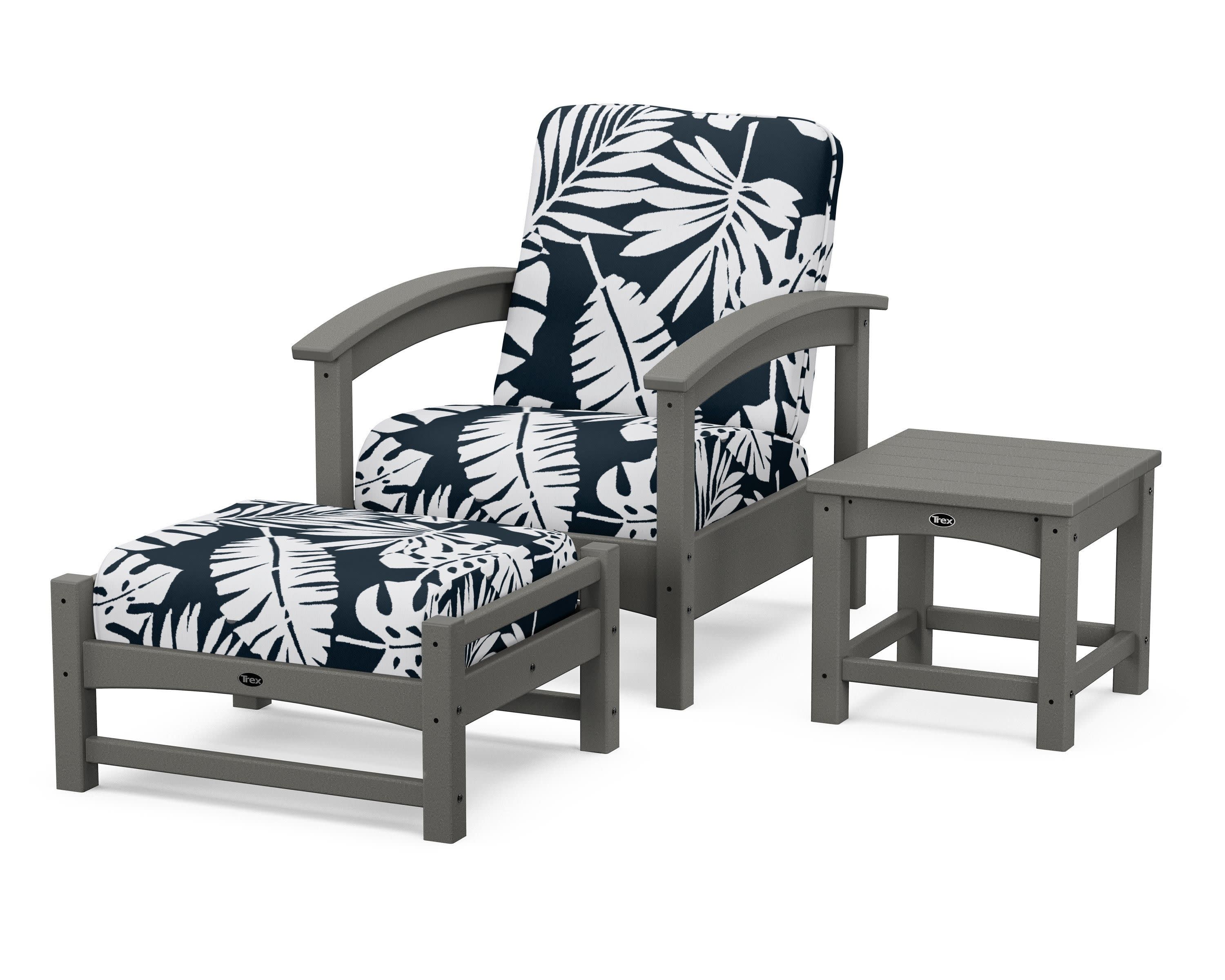 Rockport 3-Piece Deep Seating Set in Stepping Stone / Leaf Marine Indigo
