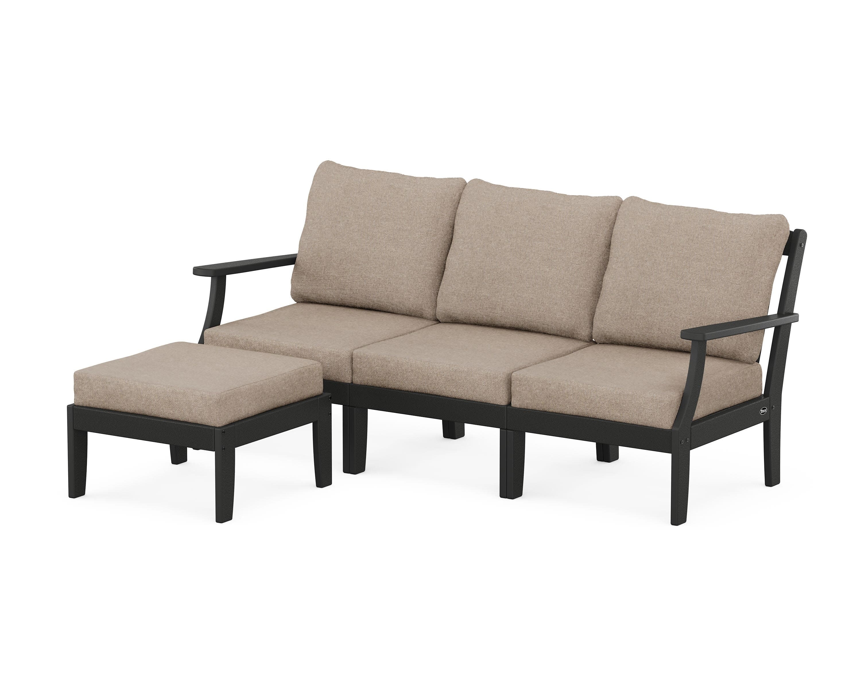 Yacht Club Modular 4-Piece Deep Seating Set with Ottoman in Charcoal Black / Spiced Burlap