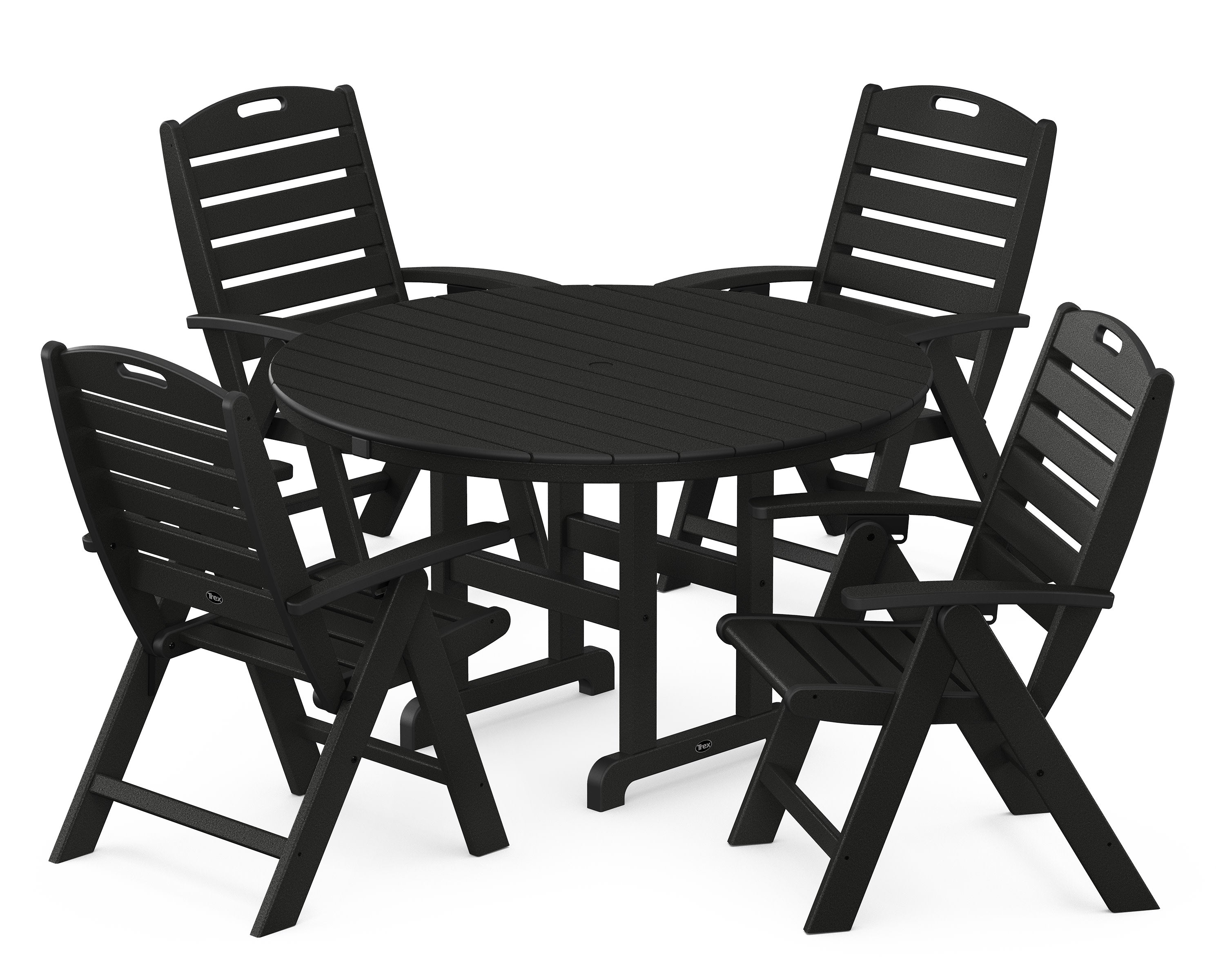 Yacht Club Highback 5-Piece Round Dining Set in Charcoal Black