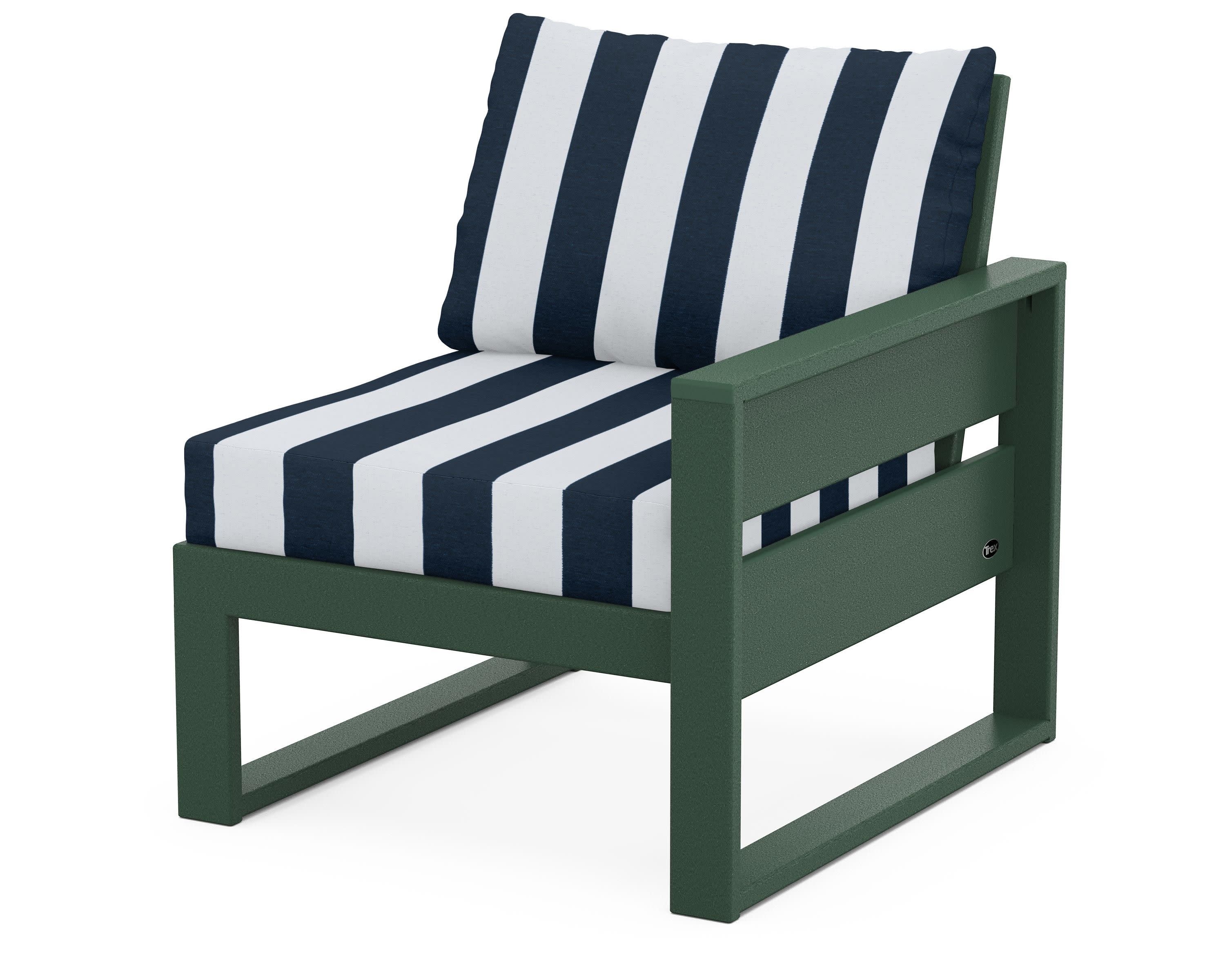 Eastport Modular Right Arm Chair in Rainforest Canopy / Cabana Stripe Marine Indigo