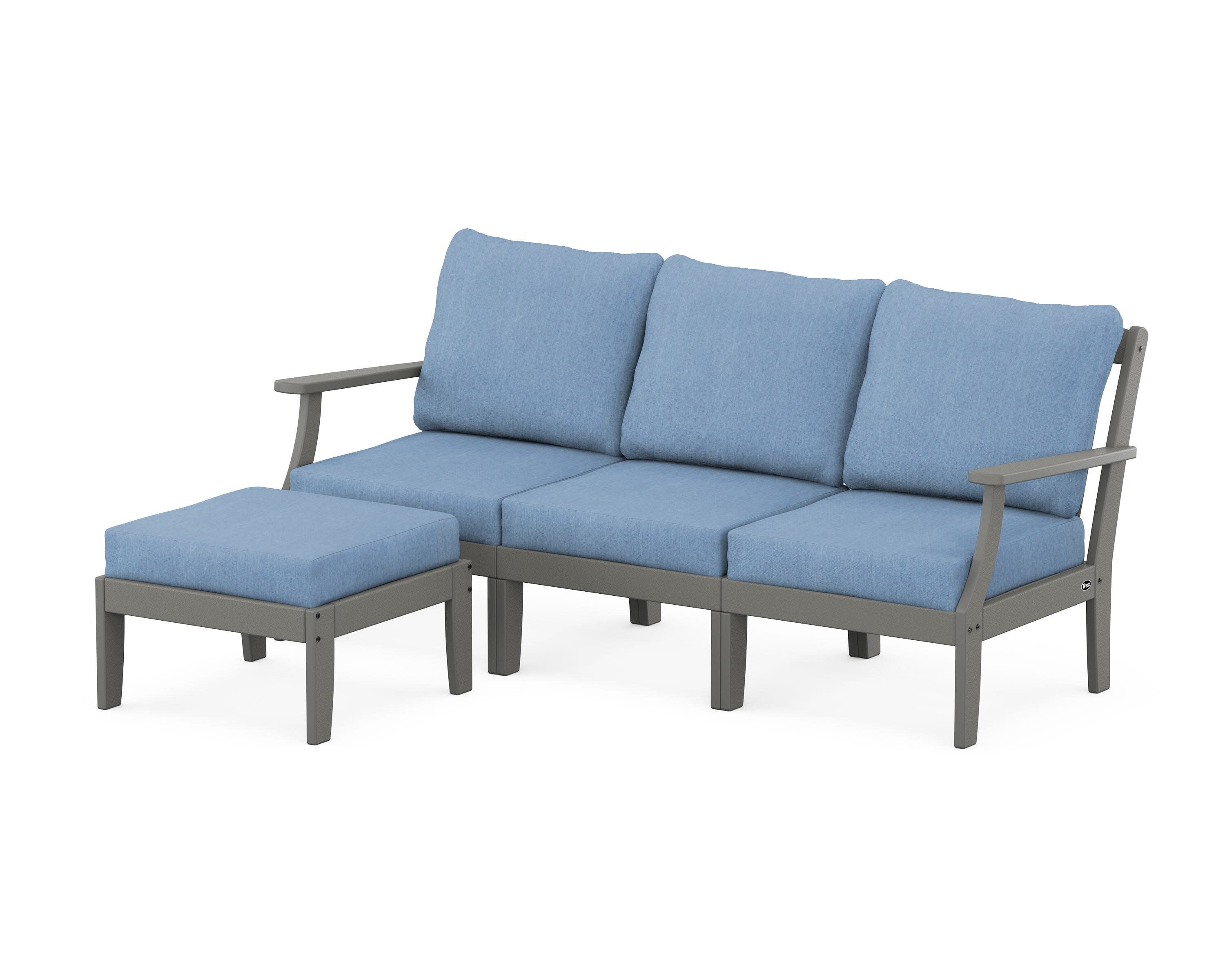 Yacht Club Modular 4-Piece Deep Seating Set with Ottoman in Stepping Stone / Sky Blue