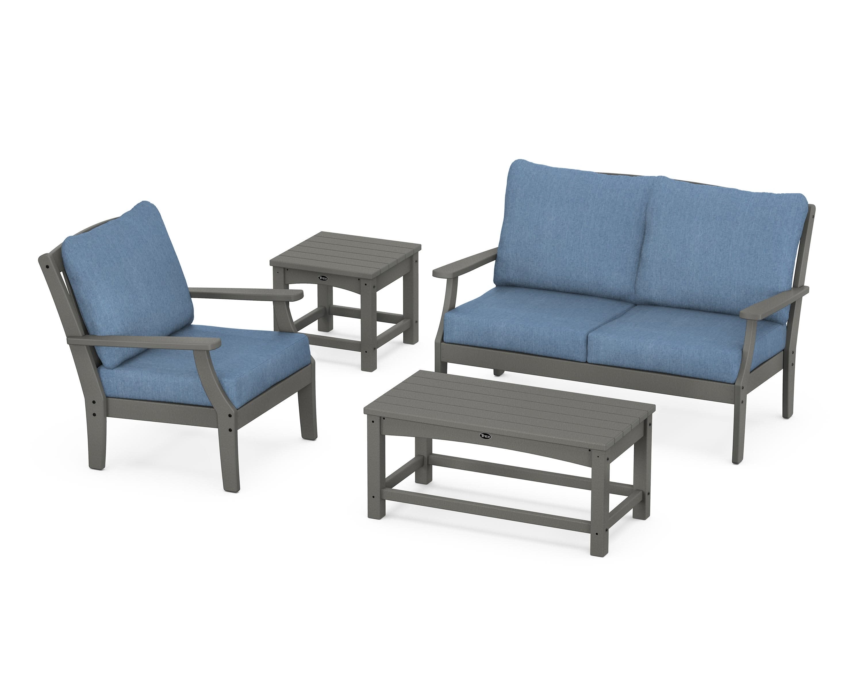 Yacht Club 4-Piece Deep Seating Set in Stepping Stone / Sky Blue