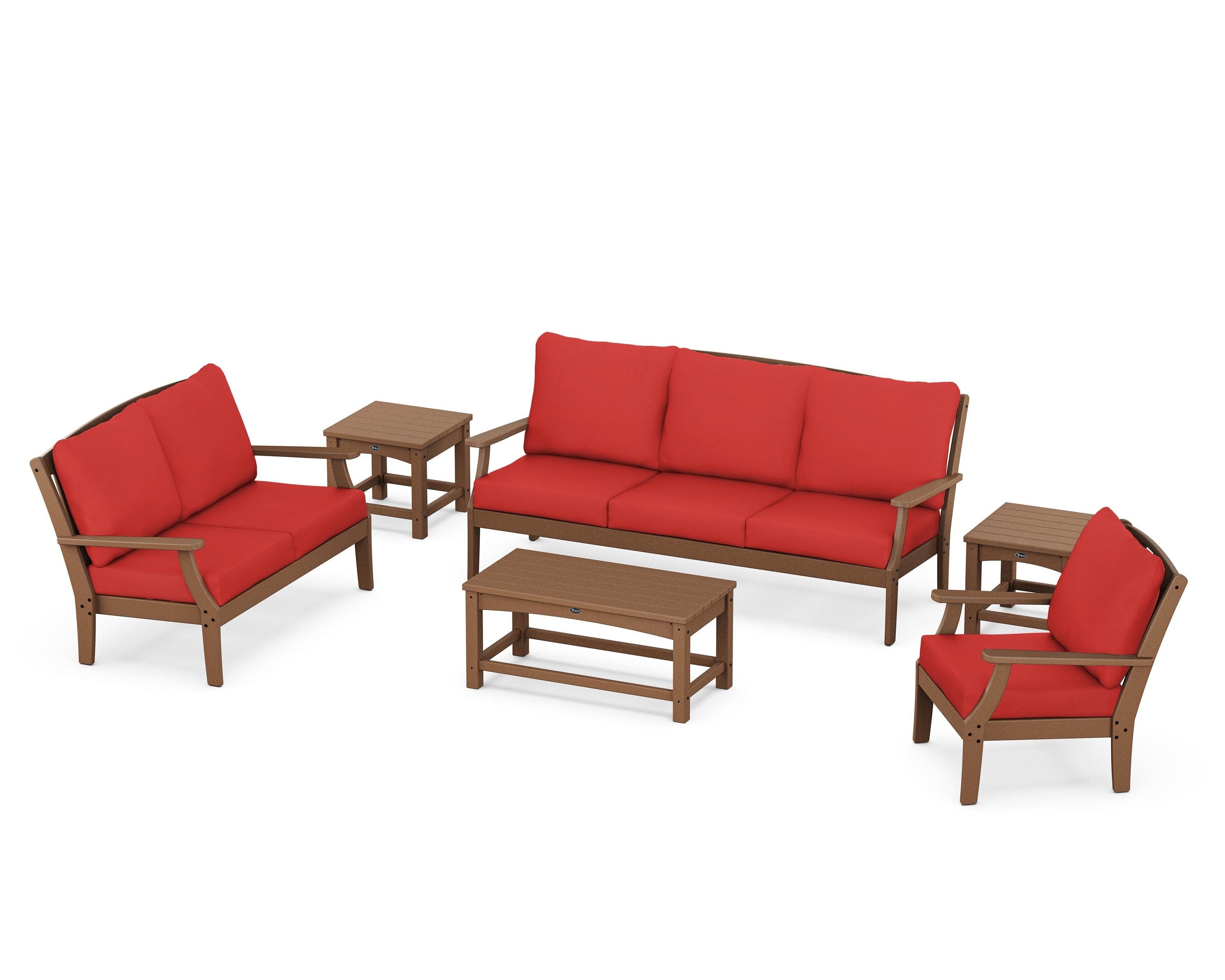 Yacht Club 6-Piece Deep Seating Set in Tree House / Crimson Linen