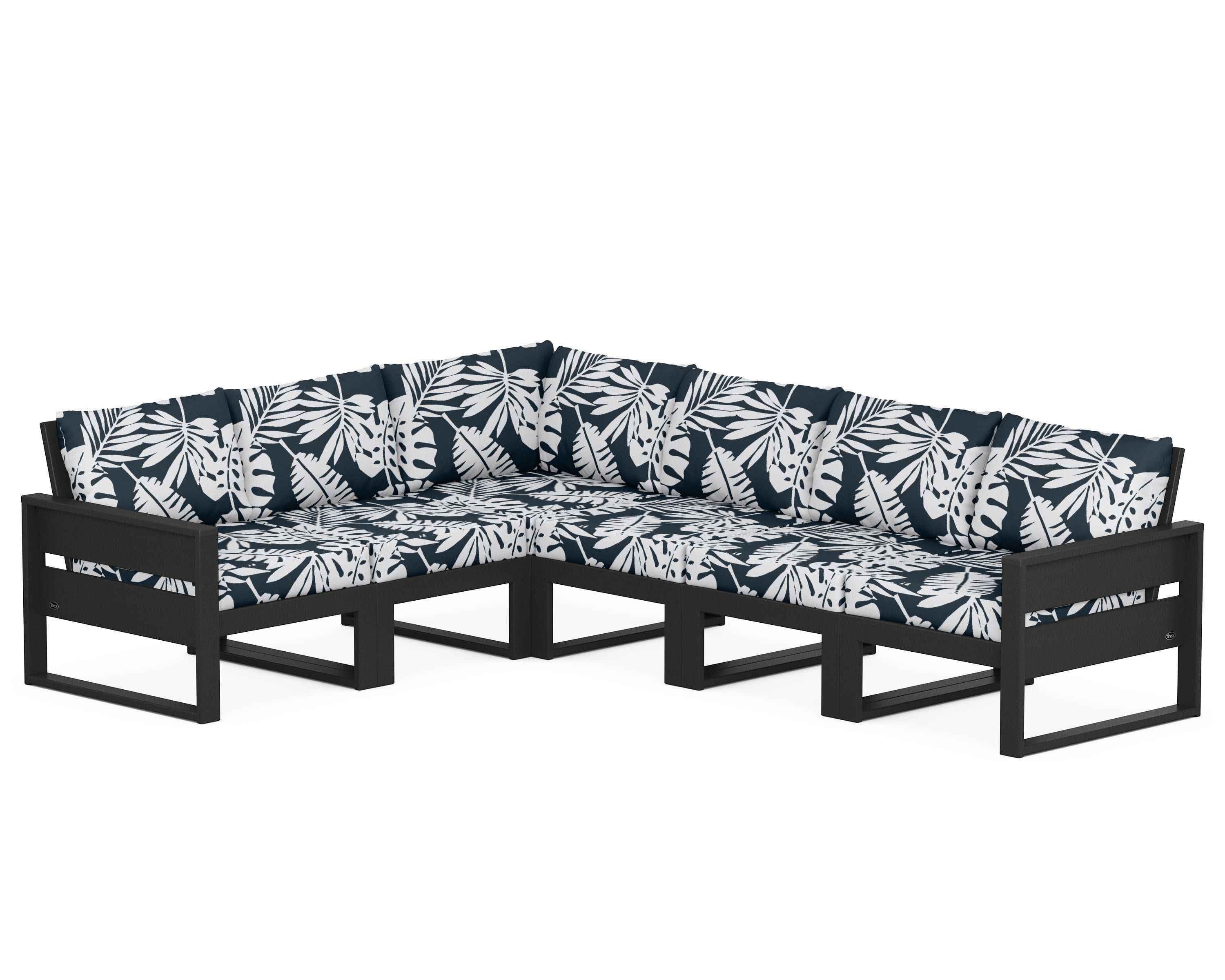 Eastport 6-Piece Sectional in Charcoal Black / Leaf Marine Indigo