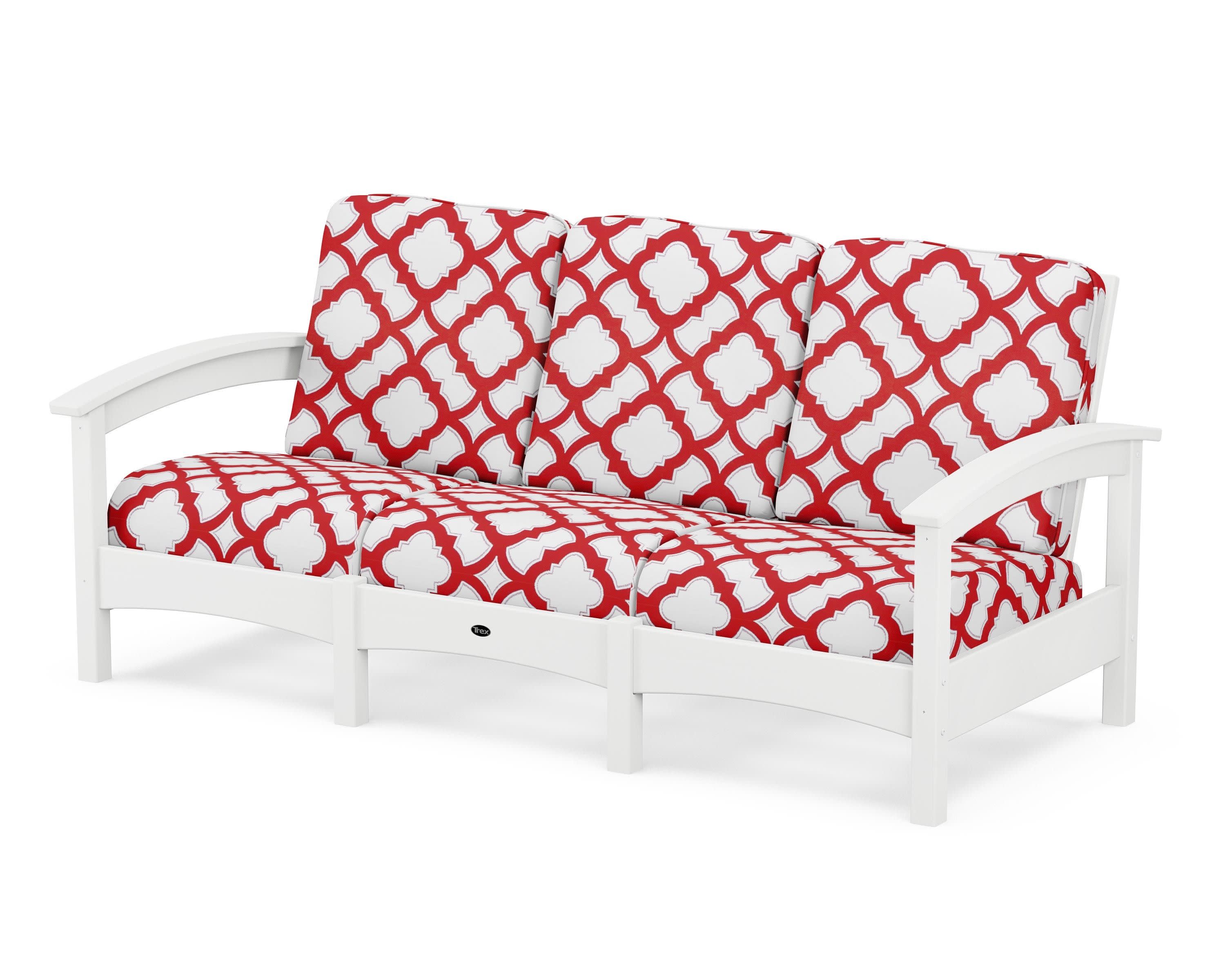 Rockport Club Sofa in Classic White / Trellis Crimson