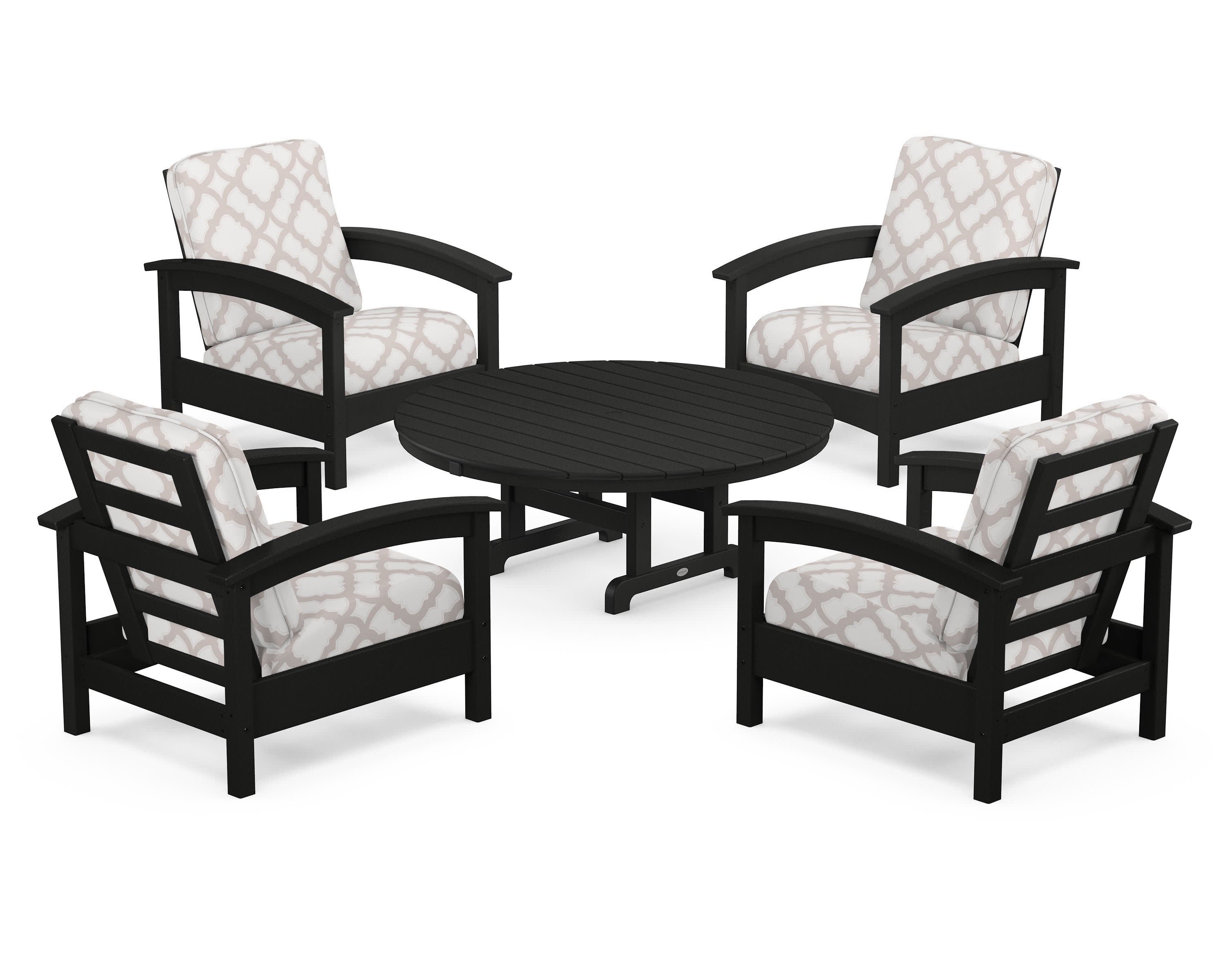 Rockport 5-Piece Deep Seating Set in Charcoal Black / Trellis Dune Burlap