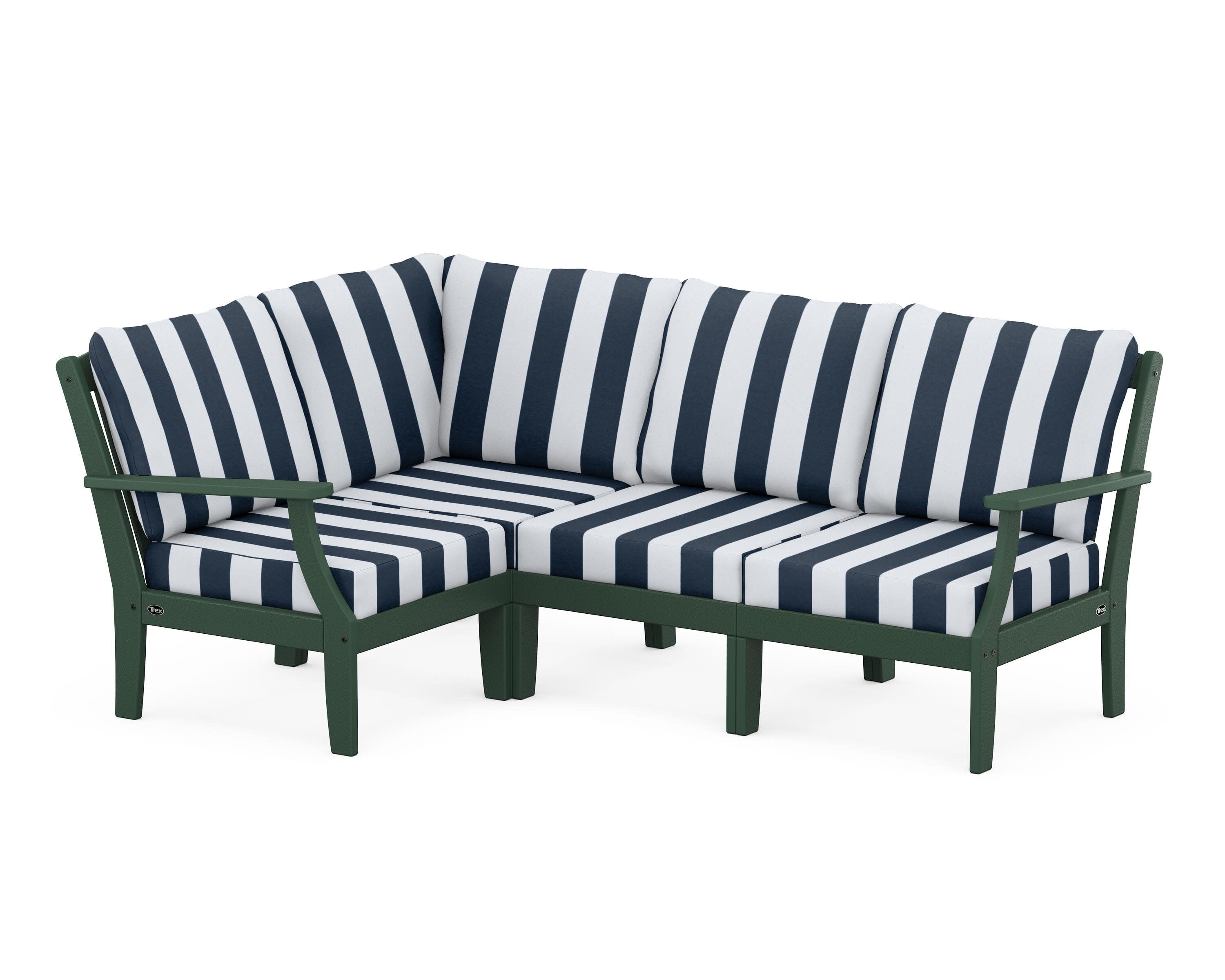 Yacht Club Modular 4-Piece Deep Seating Set in Rainforest Canopy / Cabana Stripe Marine Indigo