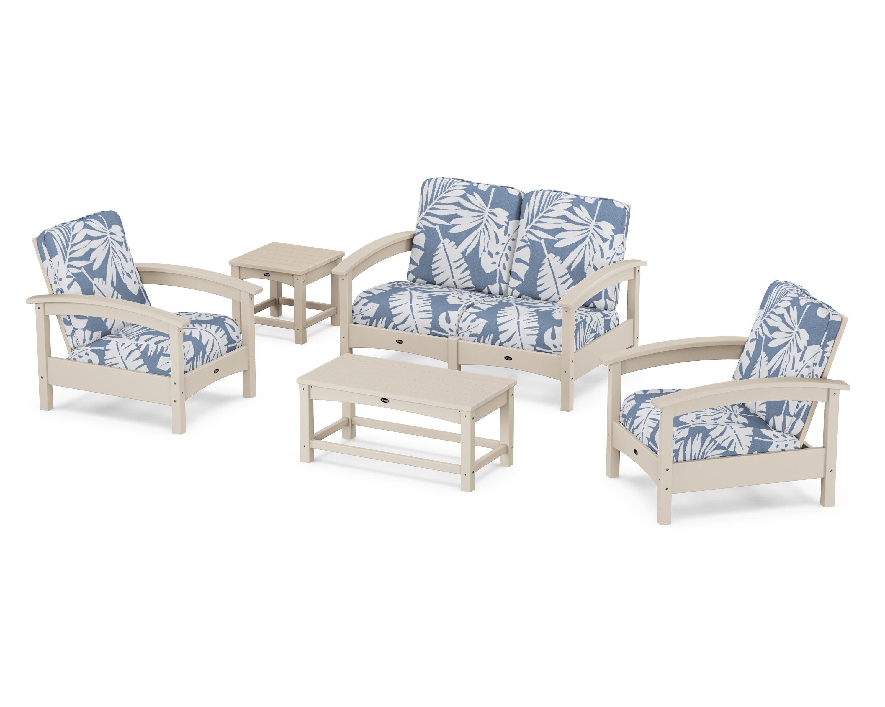 Rockport Club 6-Piece Deep Seating Conversation Set in Sand Castle / Leaf Sky Blue