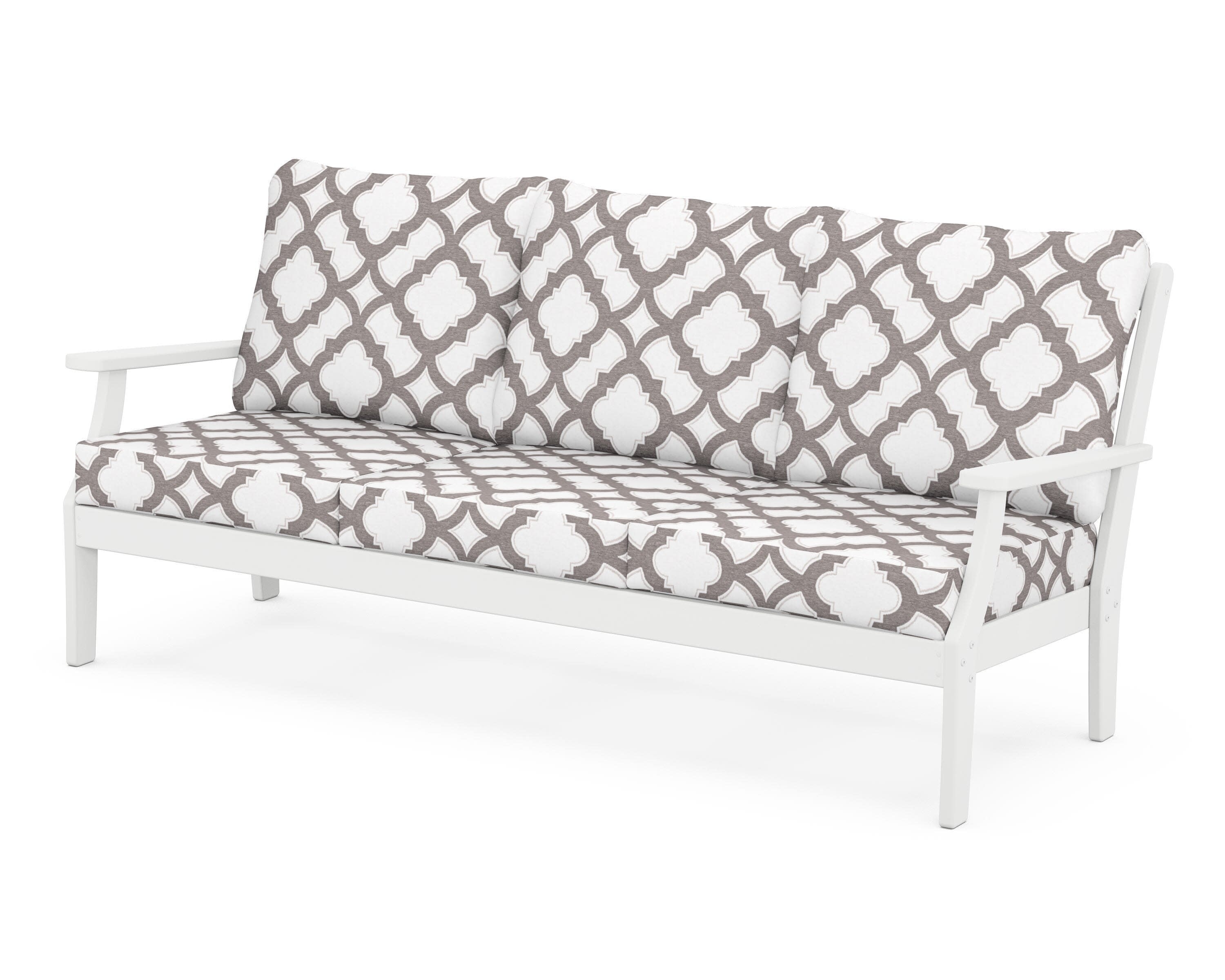 Yacht Club Deep Seating Sofa in Classic White / Trellis Grey Mist