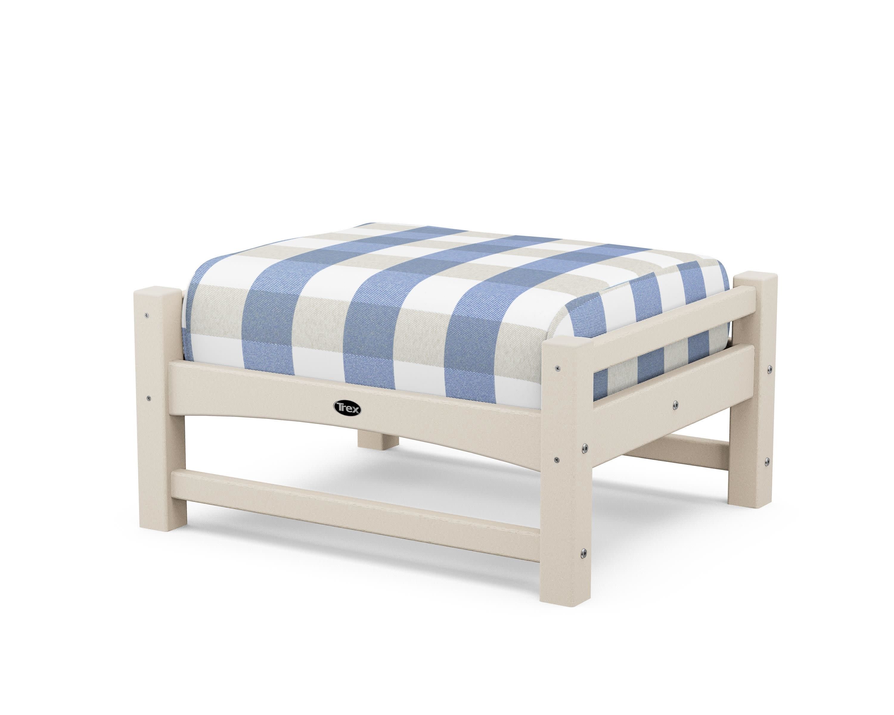 Rockport Club Ottoman in Sand Castle / Buffalo Plaid Sky Blue