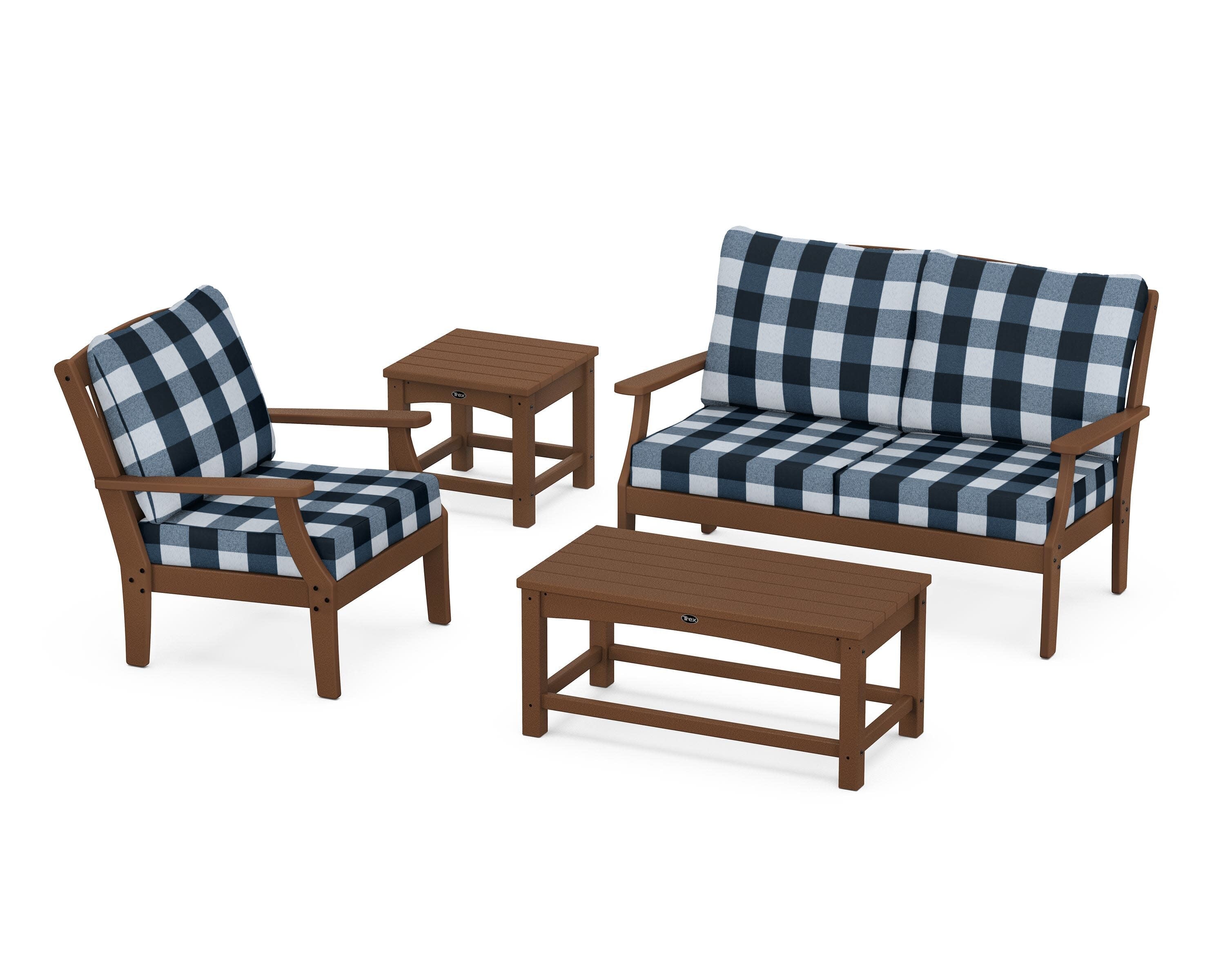 Yacht Club 4-Piece Deep Seating Set in Tree House / Buffalo Plaid Marine Indigo