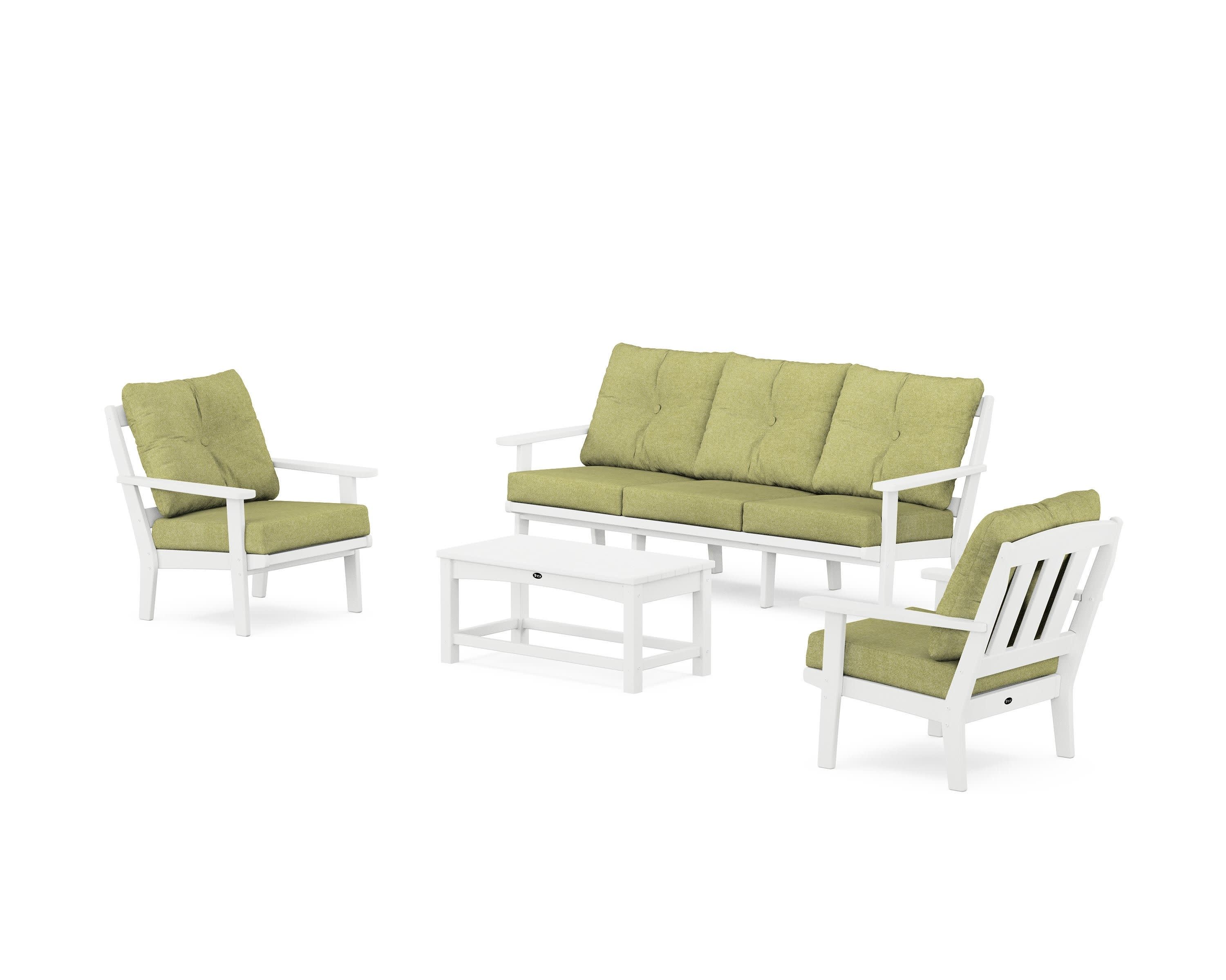 Cape Cod 4-Piece Deep Seating Set with Sofa in Classic White / Chartreuse Boucle