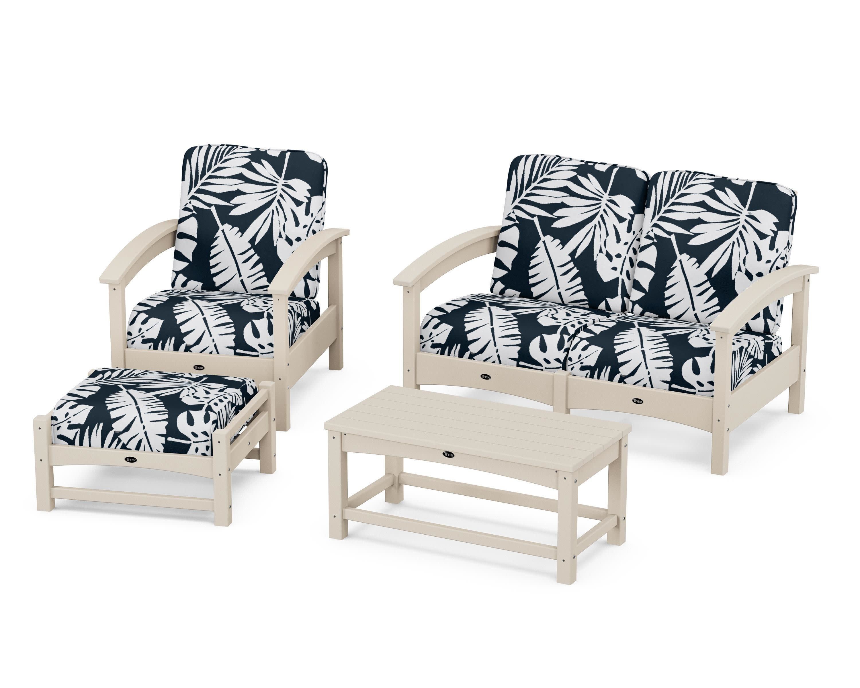 Rockport 4-Piece Deep Seating Conversation Group in Sand Castle / Leaf Marine Indigo