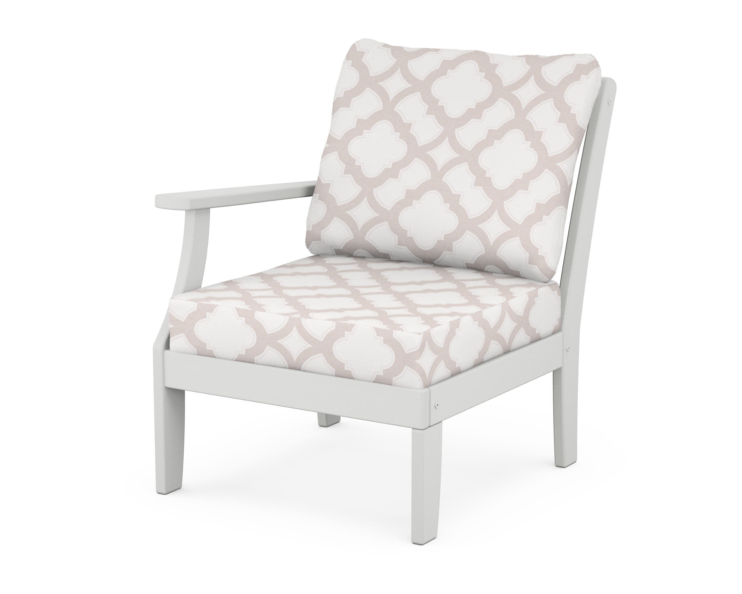 Yacht Club Modular Left Arm Chair in Classic White / Trellis Dune Burlap