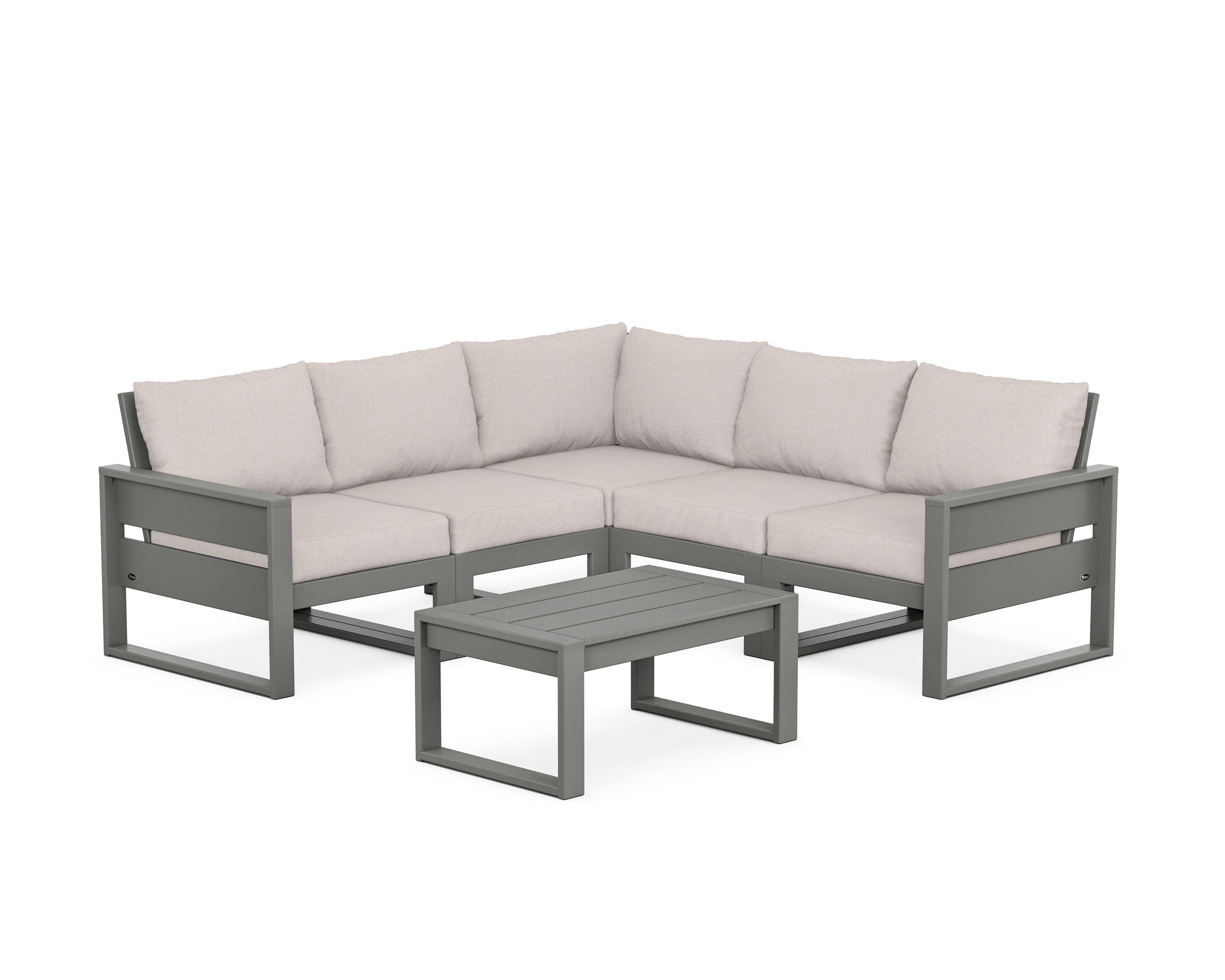 Eastport 6-Piece Deep Seating Sectional + Coffee Table Set in Stepping Stone / Dune Burlap