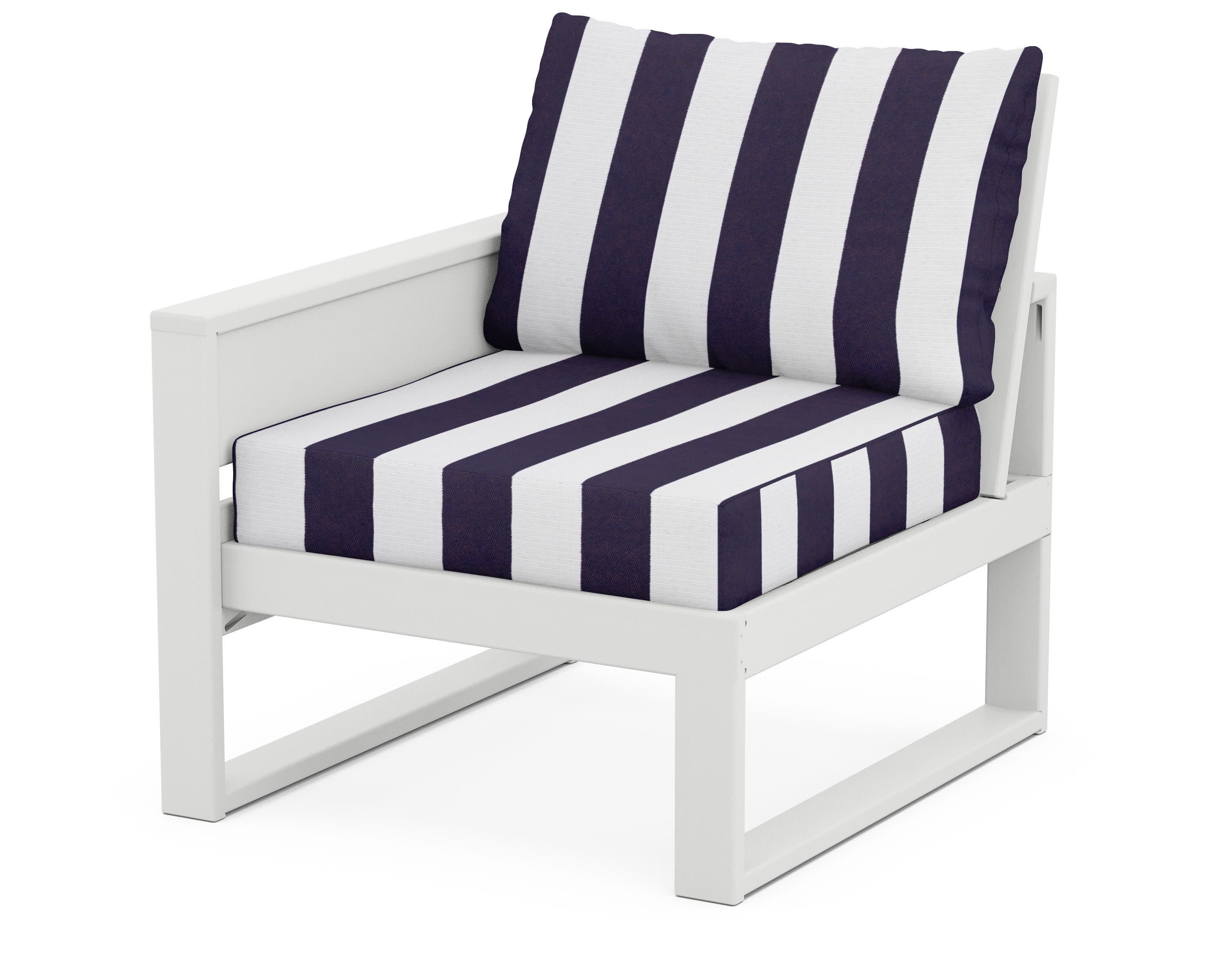 Eastport Modular Left Arm Chair in Classic White / Cabana Stripe Navy