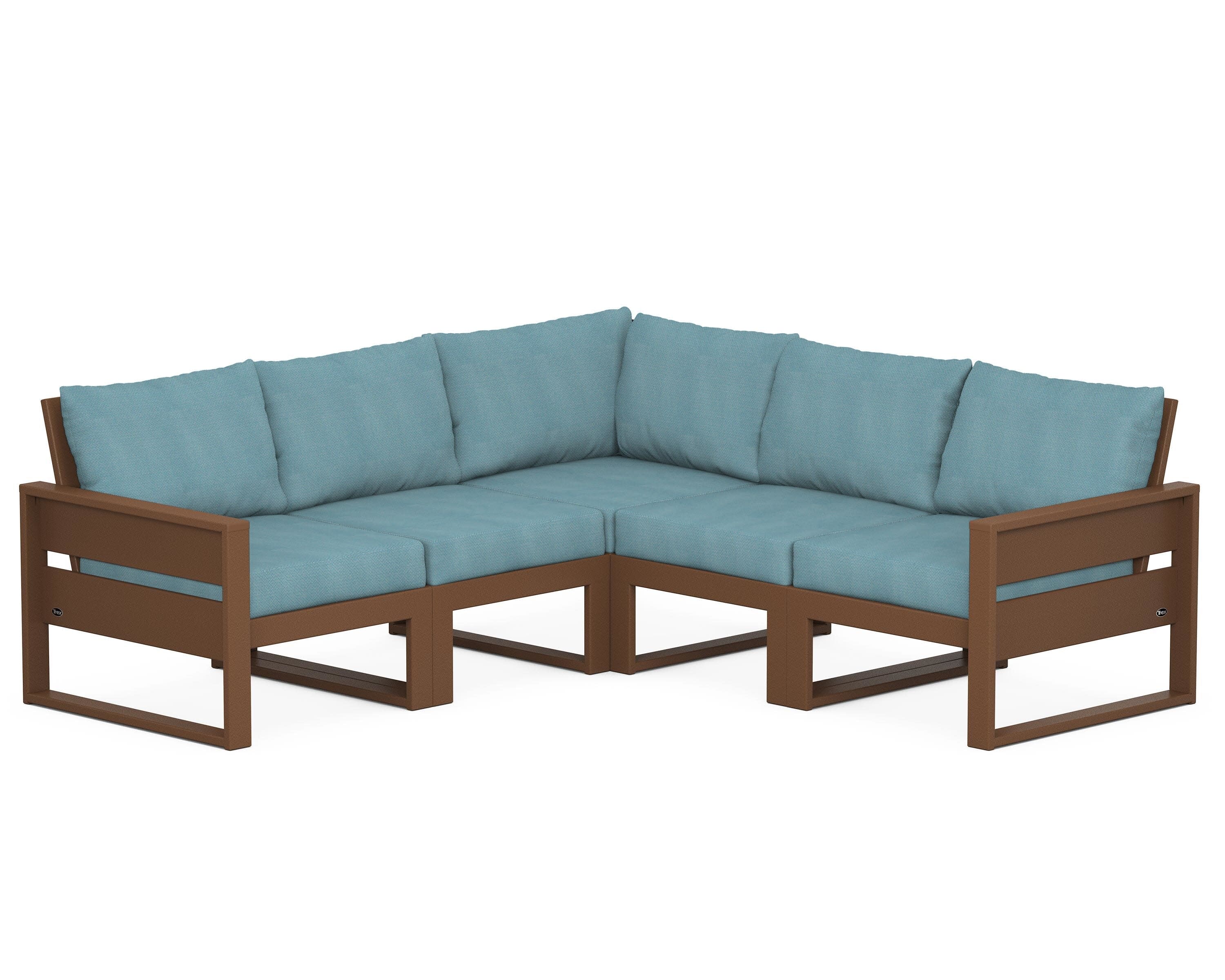 Eastport 5-Piece Sectional in Tree House / Lattice Sky Blue