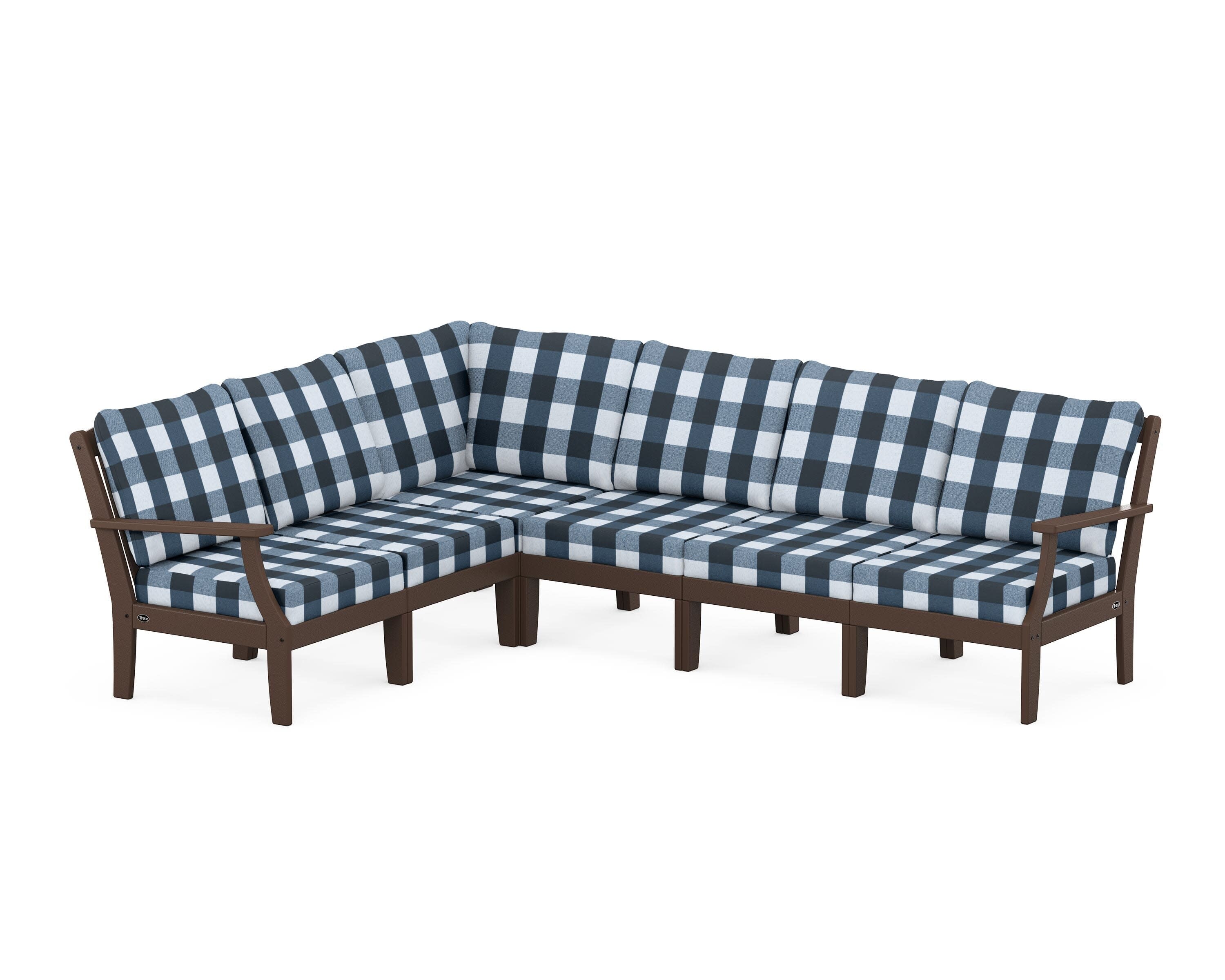 Yacht Club Modular 6-Piece Deep Seating Set in Vintage Lantern / Buffalo Plaid Marine Indigo