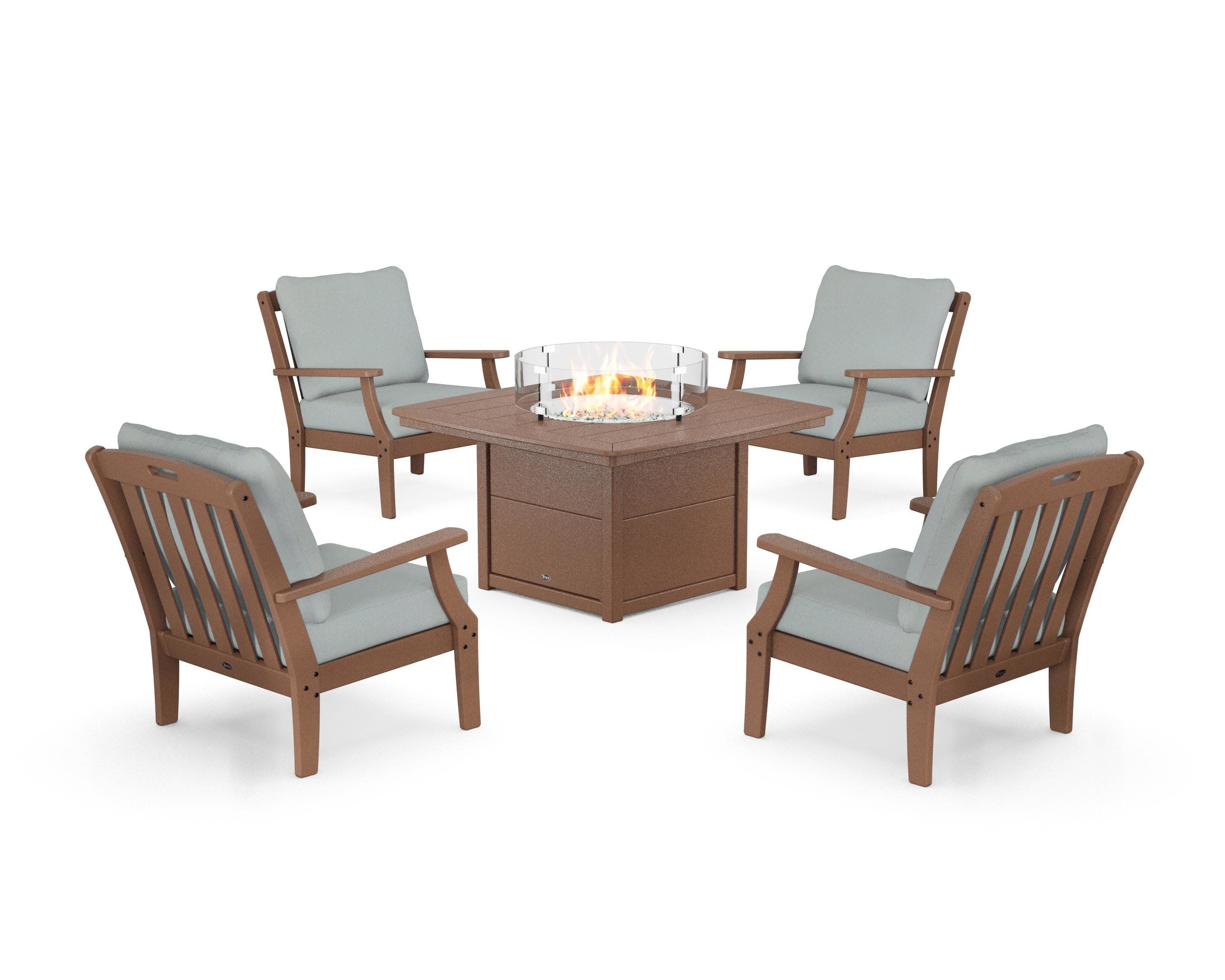Yacht Club 5-Piece Deep Seating Set with Fire Pit Table in Tree House / Spa