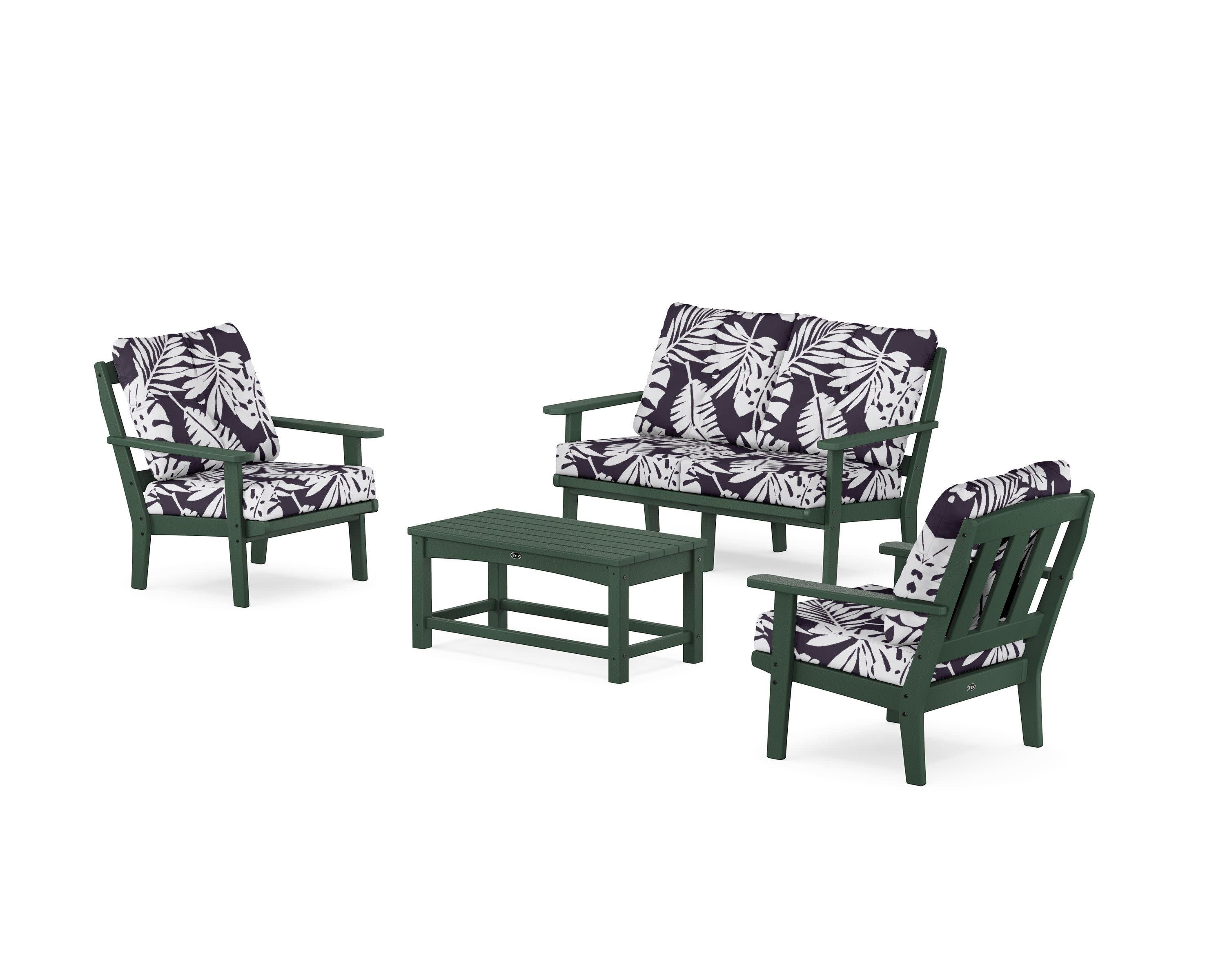 Cape Cod 4-Piece Deep Seating Set with Loveseat in Rainforest Canopy / Leaf Navy