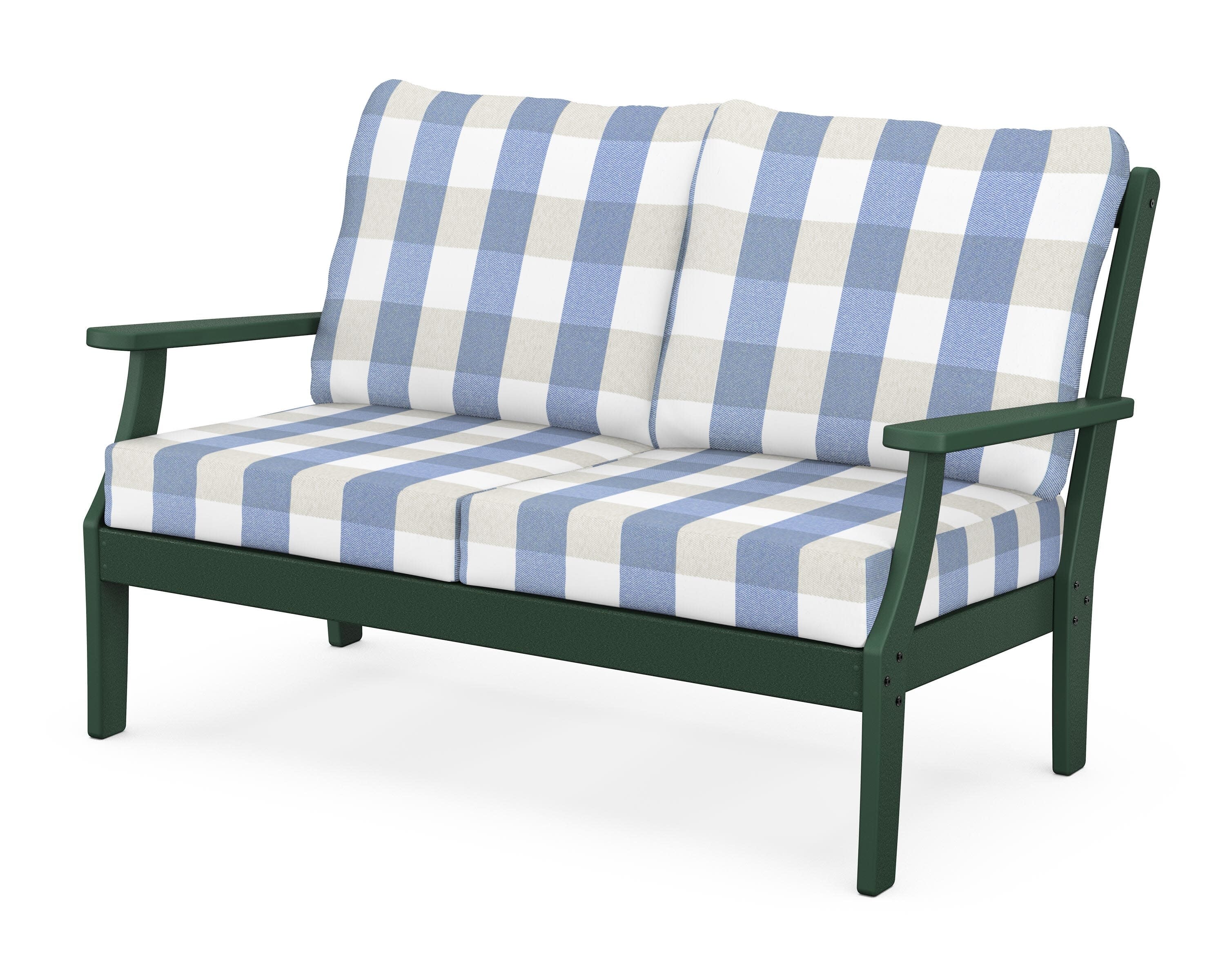 Yacht Club Deep Seating Loveseat in Rainforest Canopy / Buffalo Plaid Sky Blue