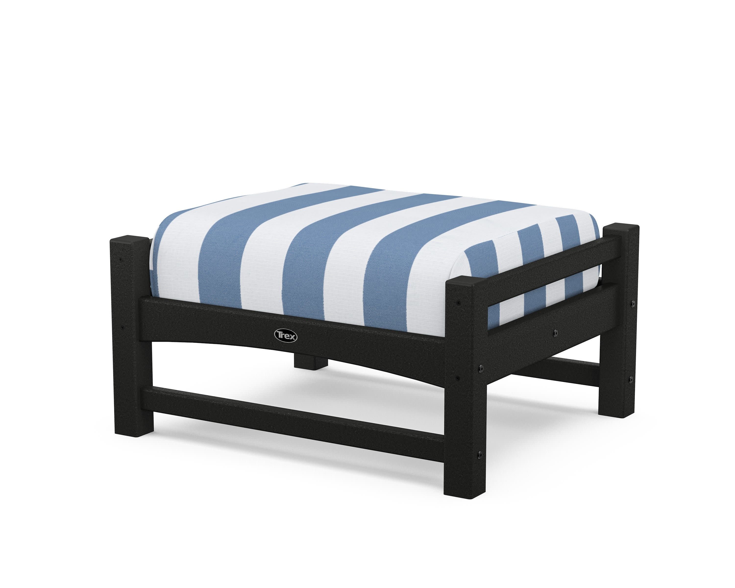 Rockport Club Ottoman in Charcoal Black / Cabana Stripe Sky Blue